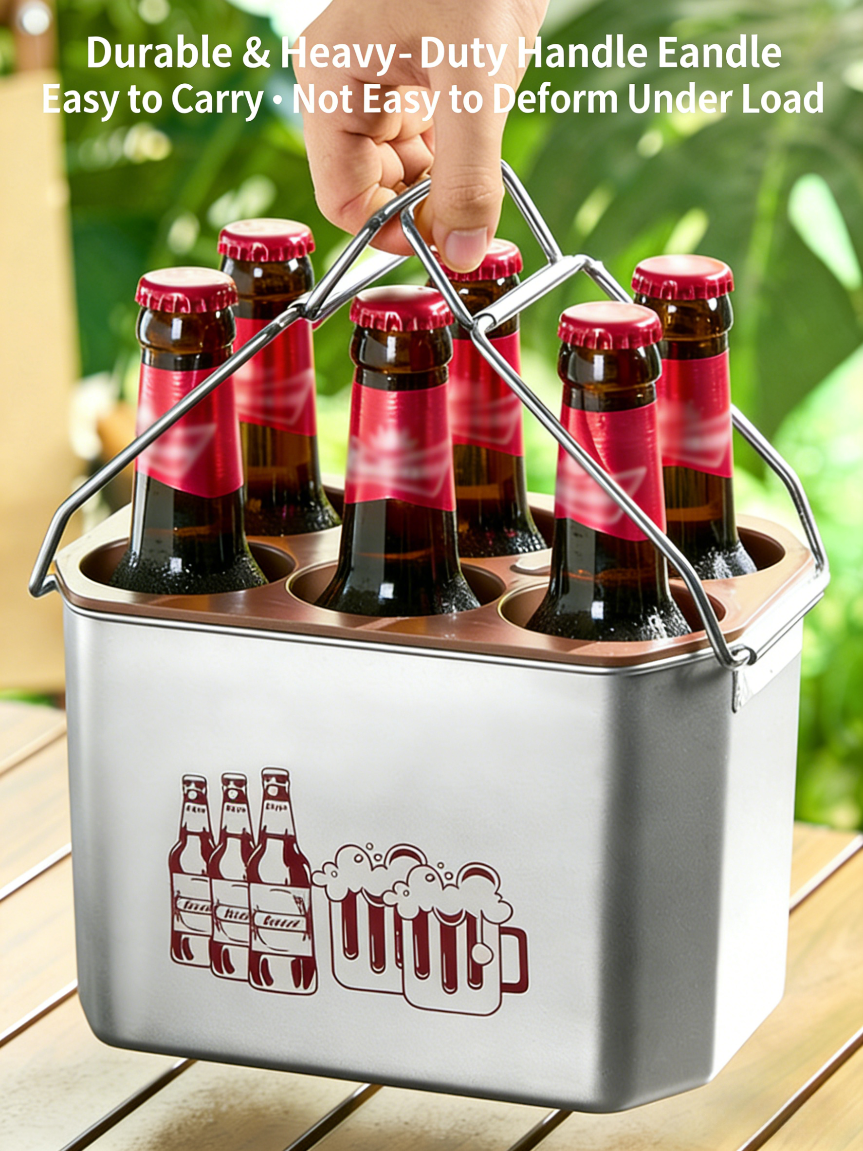 HGD 304 Stainless Steel Portable 6-Bottle Beer Keg Ice Bucket | Outdoor Insulated Beer Cooler with Handle