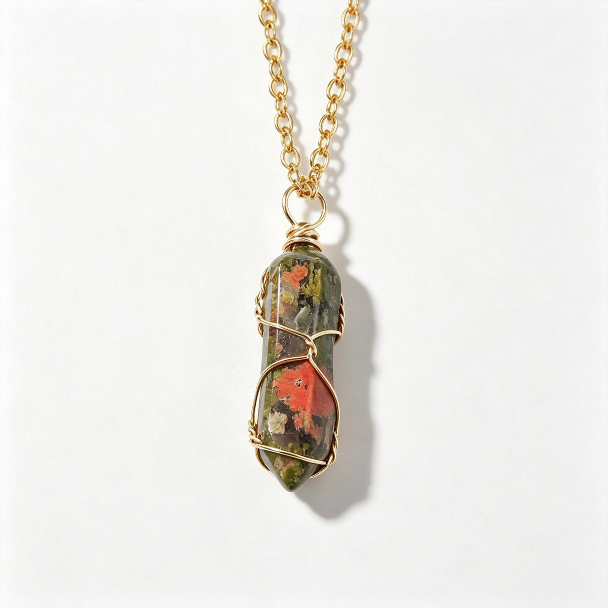 RYS Natural Hand Wire Wrapped Crystal Point Pendant Necklace, Minimalist Daily Jewelry Gift