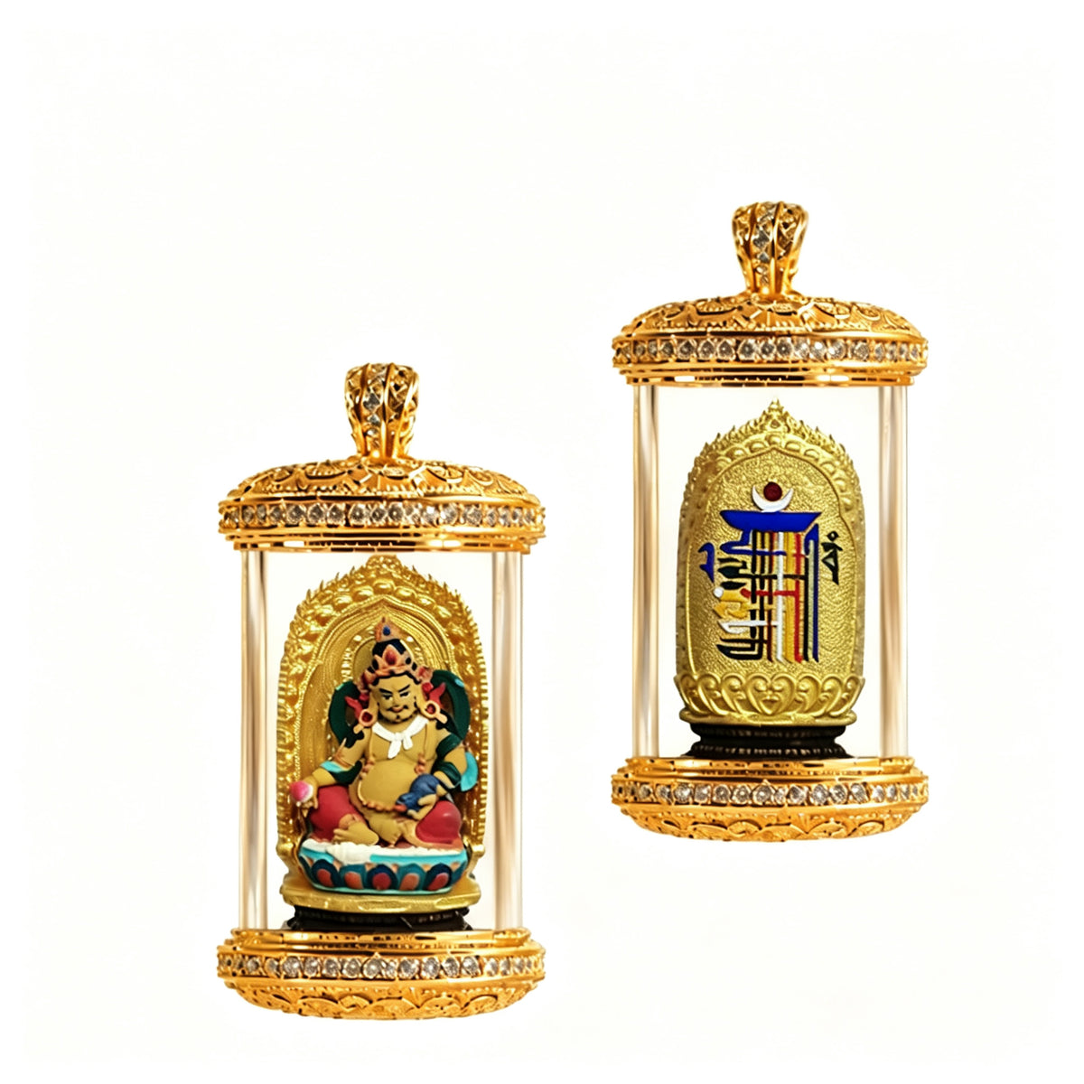 PTR Brass Hand‑painted 3D Statue Pendant Cylindrical Hollow Locket Necklace