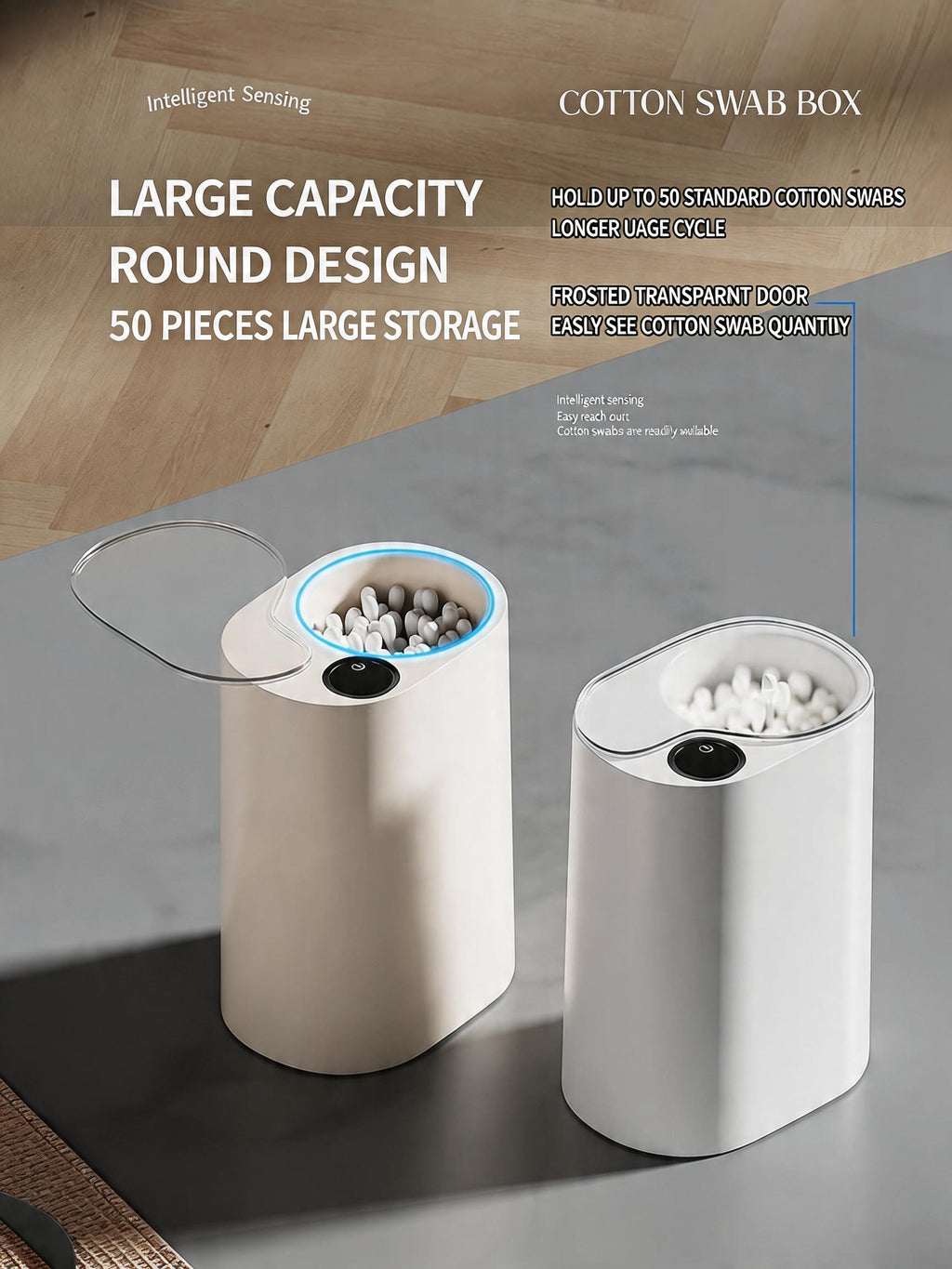 EST Automatic Sensor Cotton Swab Dispenser, Rechargeable/Battery Operated Electric Cotton Bud Storage Box for Bathroom & Home