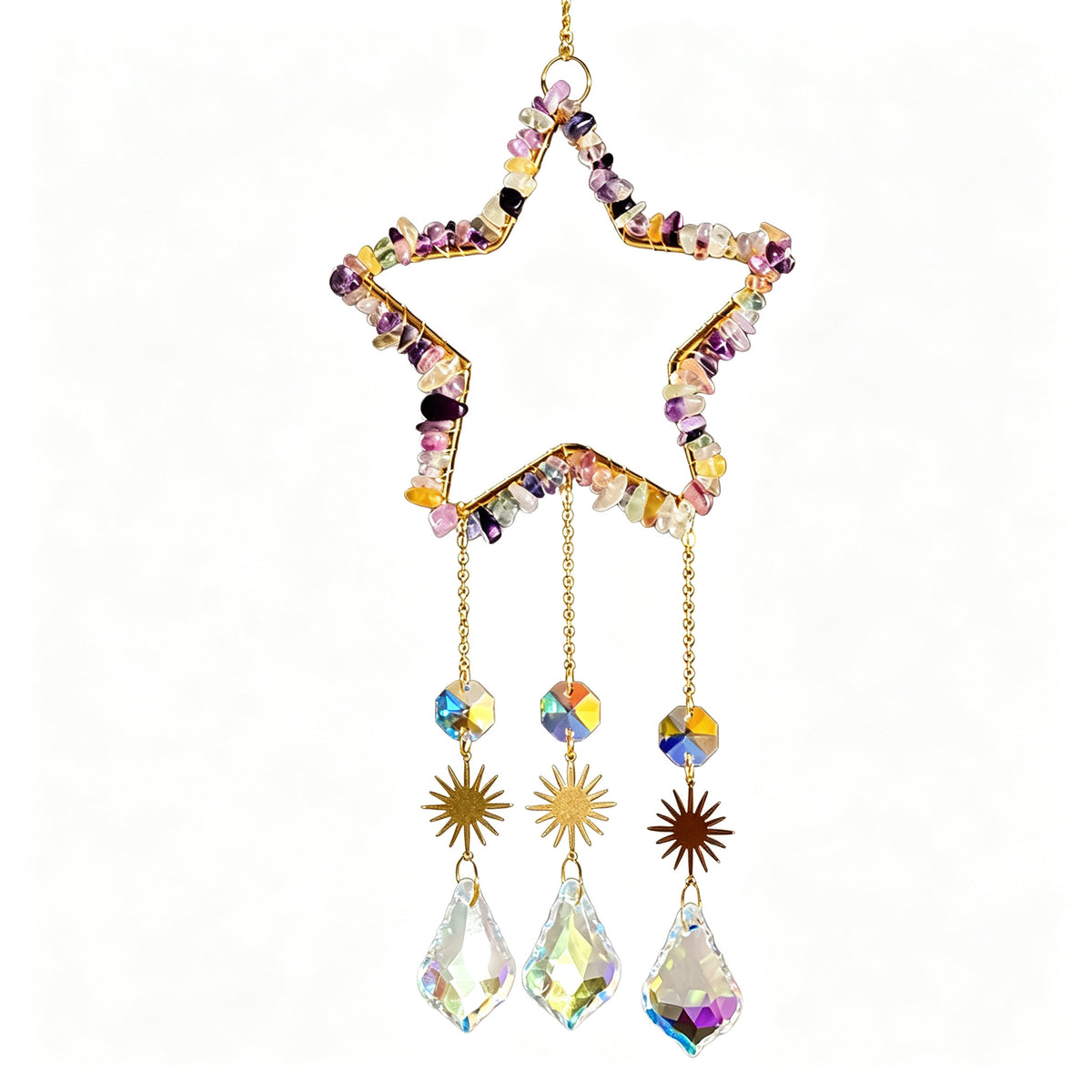 RYS Natural Crystal Chips Star Sun Catcher Hanging Ornament