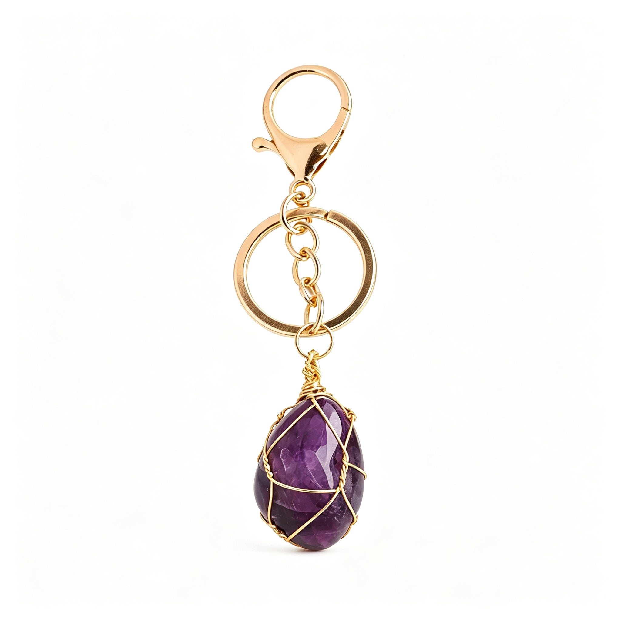 RYS Natural Rough Crystal Handmade Mesh Pouch Keychain Irregular Tumbled Stone Bag Charm