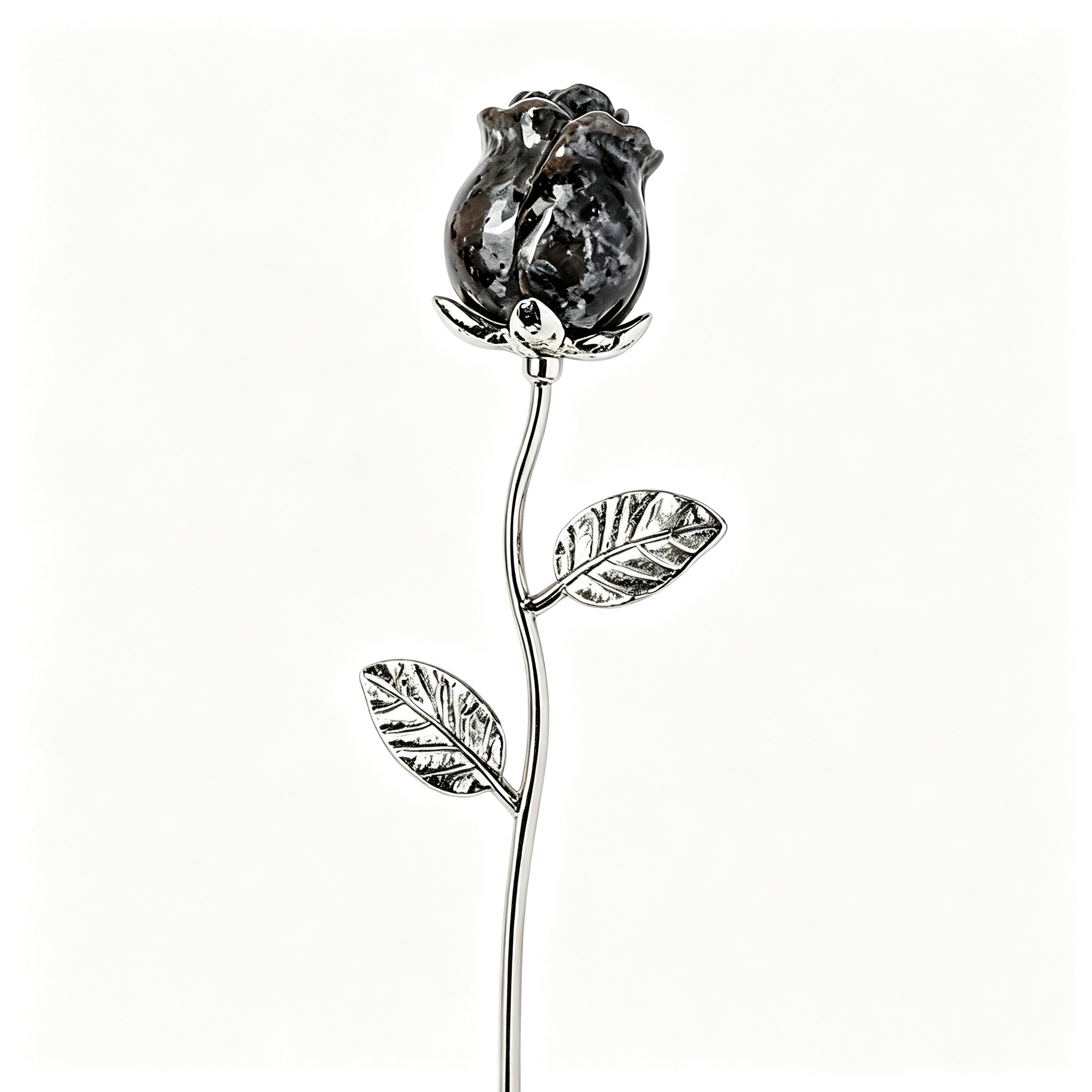 RYS Natural Crystal Rose Flower Figurine | Hand-Carved Gemstone Rose with Gold/Silver Metal Stem - Valentine's & Wedding Favor Gift