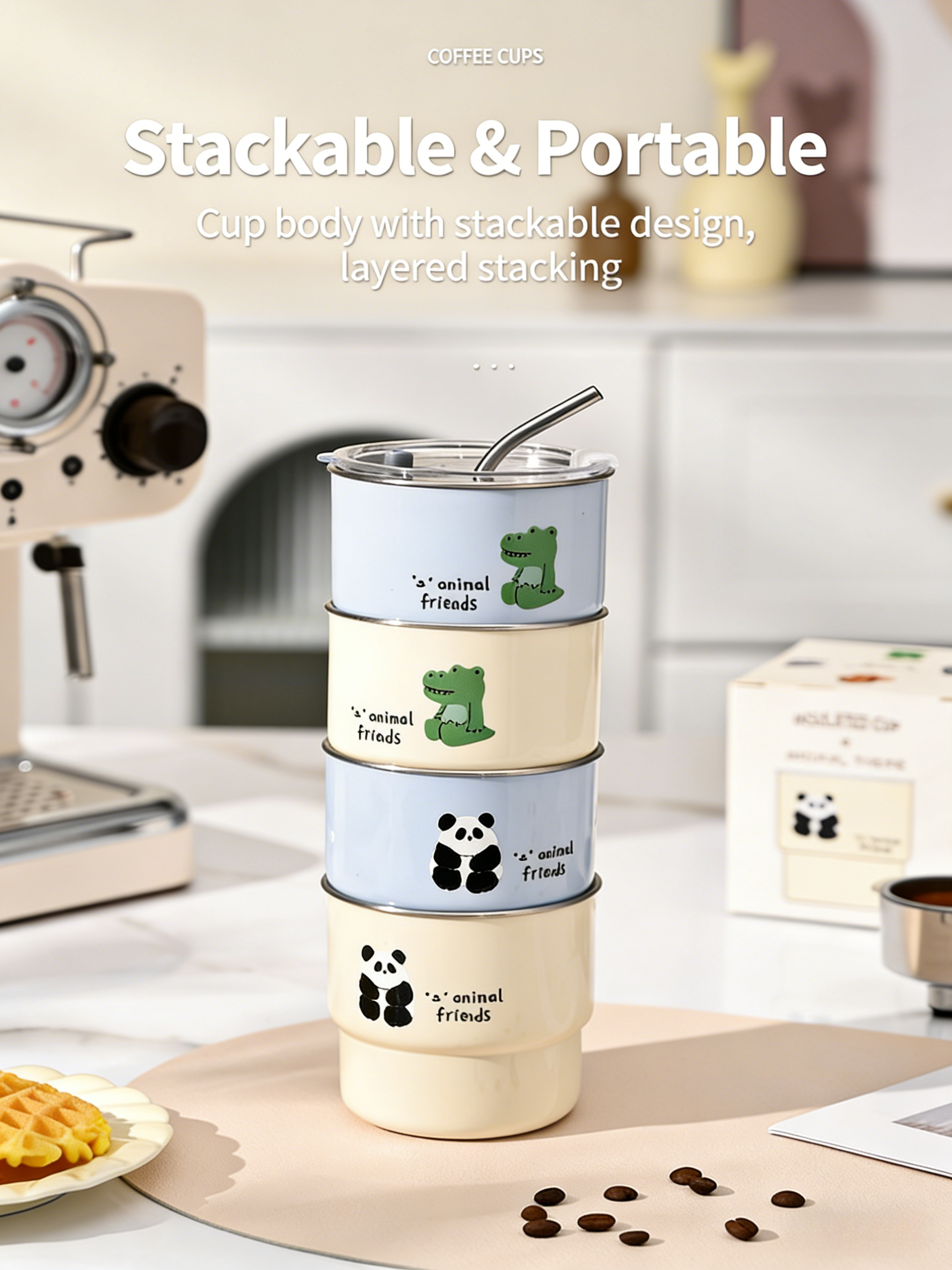 HGD Cute Panda Insulated Coffee Cup with Straw & Lid | 400/600ml Animal Theme Stainless Steel Tumbler