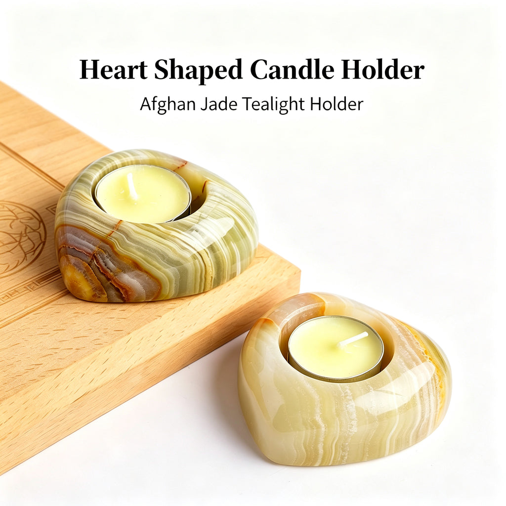 RYS Natural Afghanistan Jade Candle Holder, Elephant Square Heart Shape, Aromatherapy Wax Base, Raw Stone Decor for Home Decor