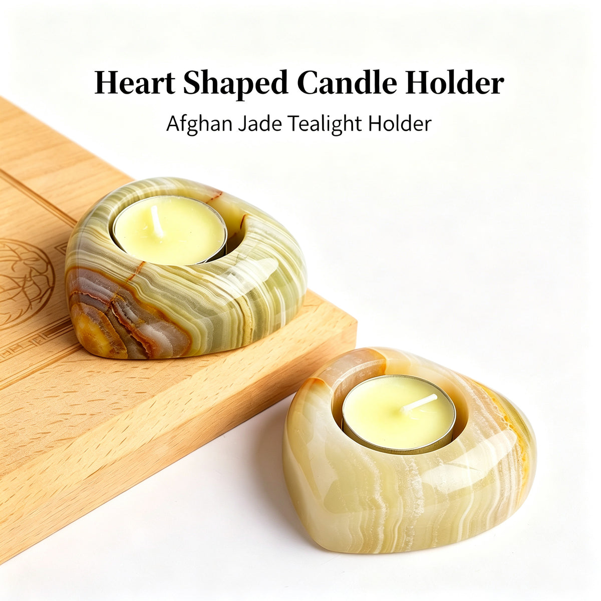 RYS Natural Afghanistan Jade Candle Holder, Elephant Square Heart Shape, Aromatherapy Wax Base, Raw Stone Decor for Home Decor