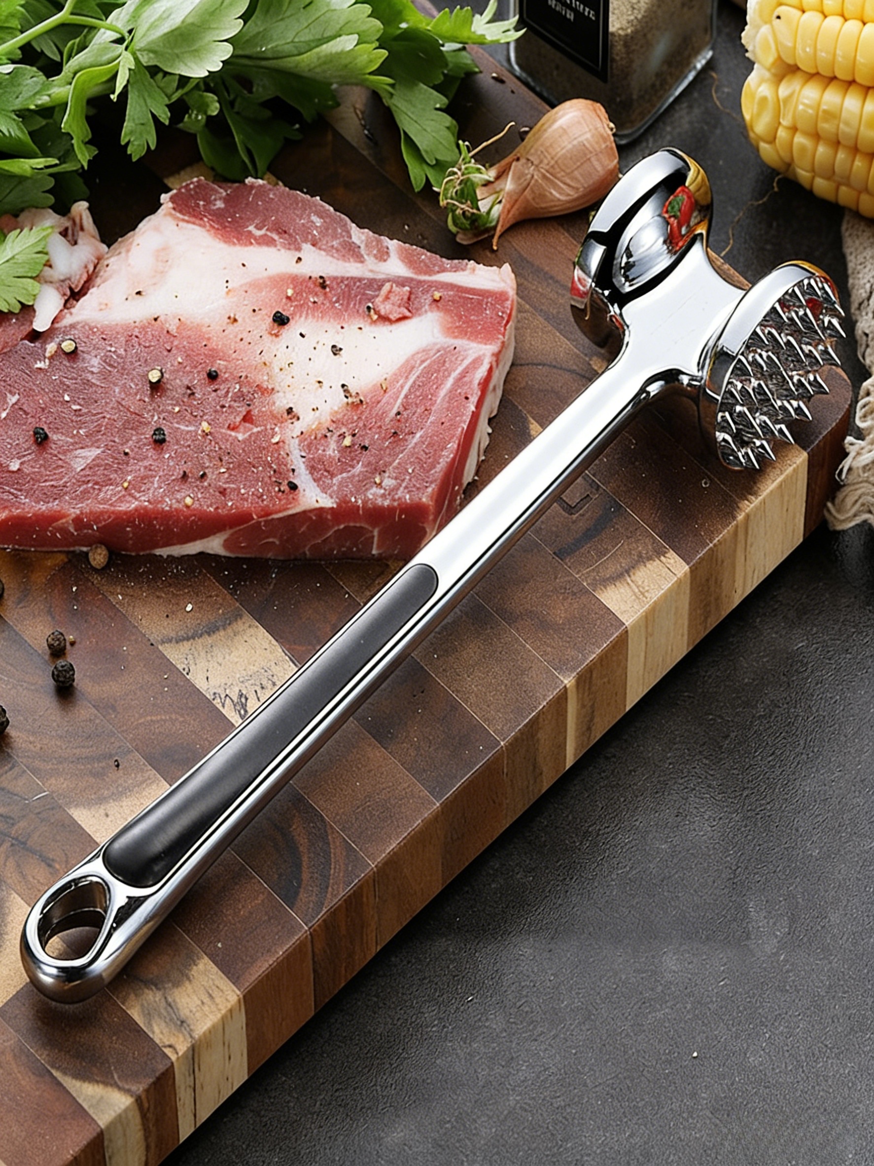 HGD 304 Stainless Steel Meat Tenderizer Hammer | Dual-Sided Meat Mallet with Rosewood Handle | Kitchen Tool for Tenderizing Steak, Pork & Chicken
