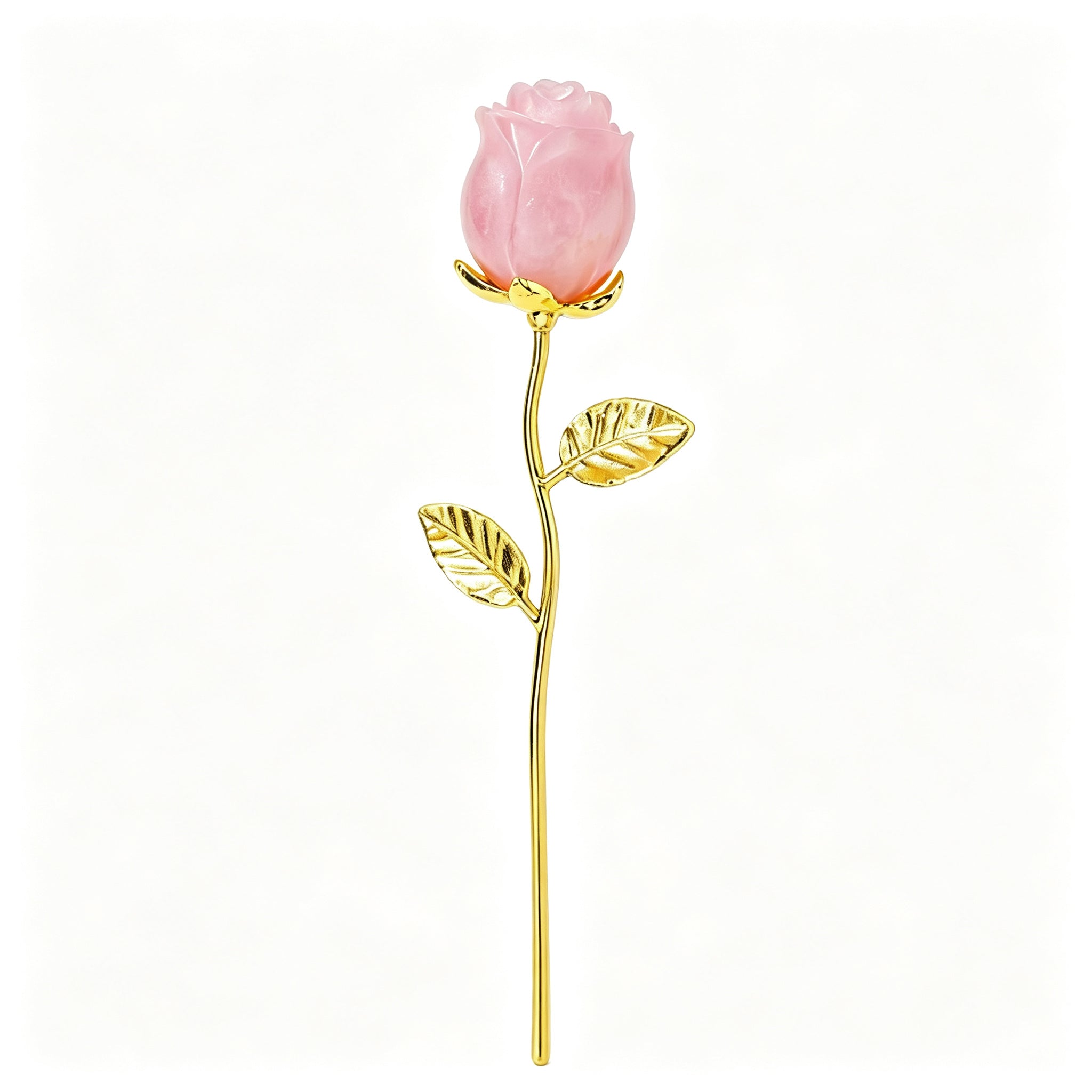 RYS Natural Crystal Rose Flower Figurine | Hand-Carved Gemstone Rose with Gold/Silver Metal Stem - Valentine's & Wedding Favor Gift