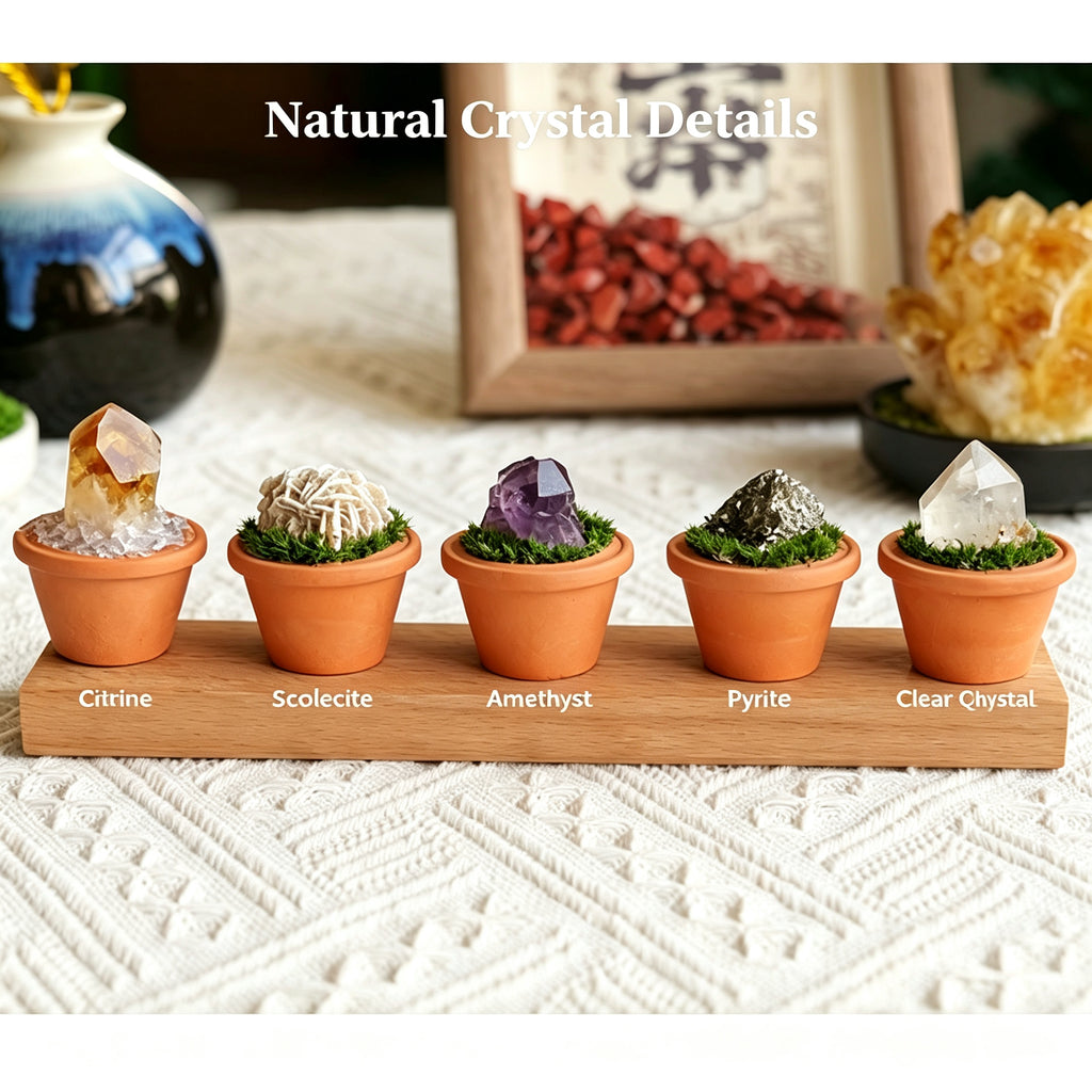 RYS Natural Crystal Raw Ore Ceramic Pot Bonsai, Gemstone DIY Potted Ornament, Home Desktop & Car Decor