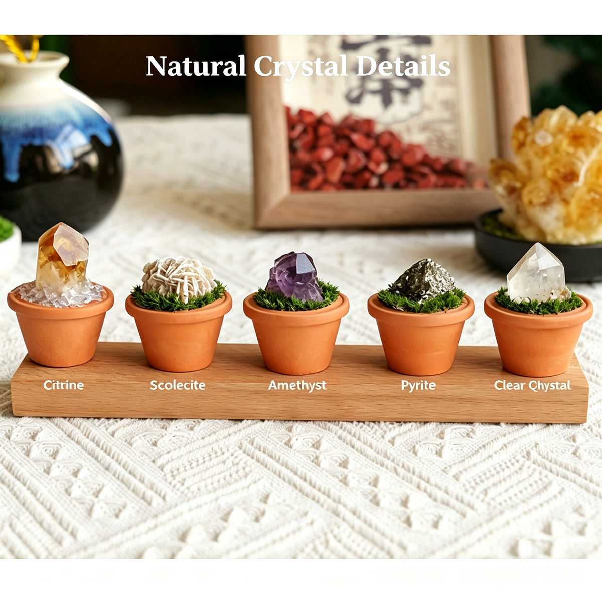 RYS Natural Crystal Raw Ore Ceramic Pot Bonsai, Gemstone DIY Potted Ornament, Home Desktop & Car Decor