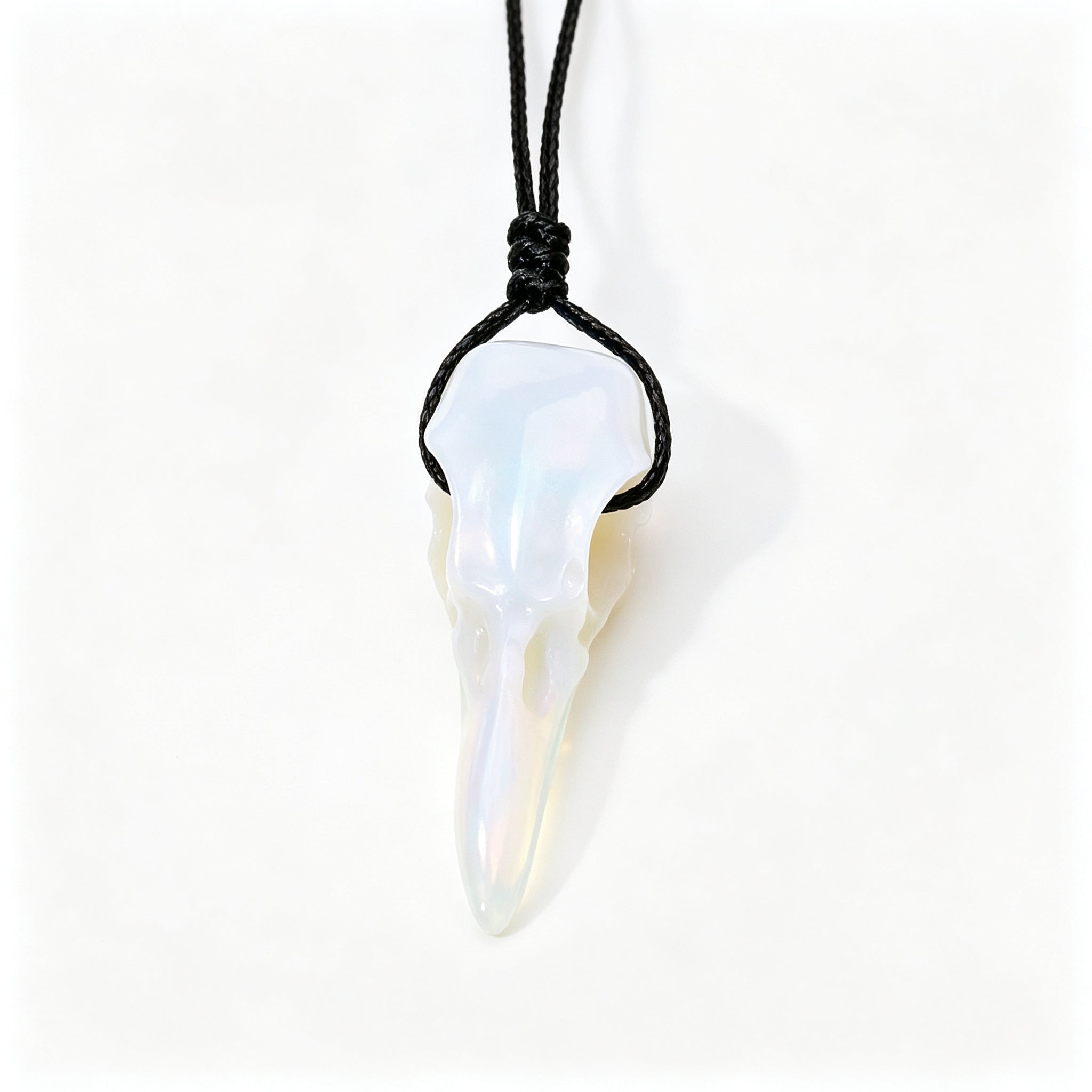 RYS Natural Crystal Crow Skull Pendant Necklace | Gothic Couple Jewelry with Handmade Black Cord