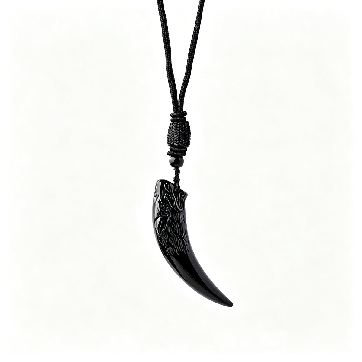RYS Natural Obsidian Wolf Tooth Pendant Necklace for Men, Minimalist Daily Wear Jewelry Gift