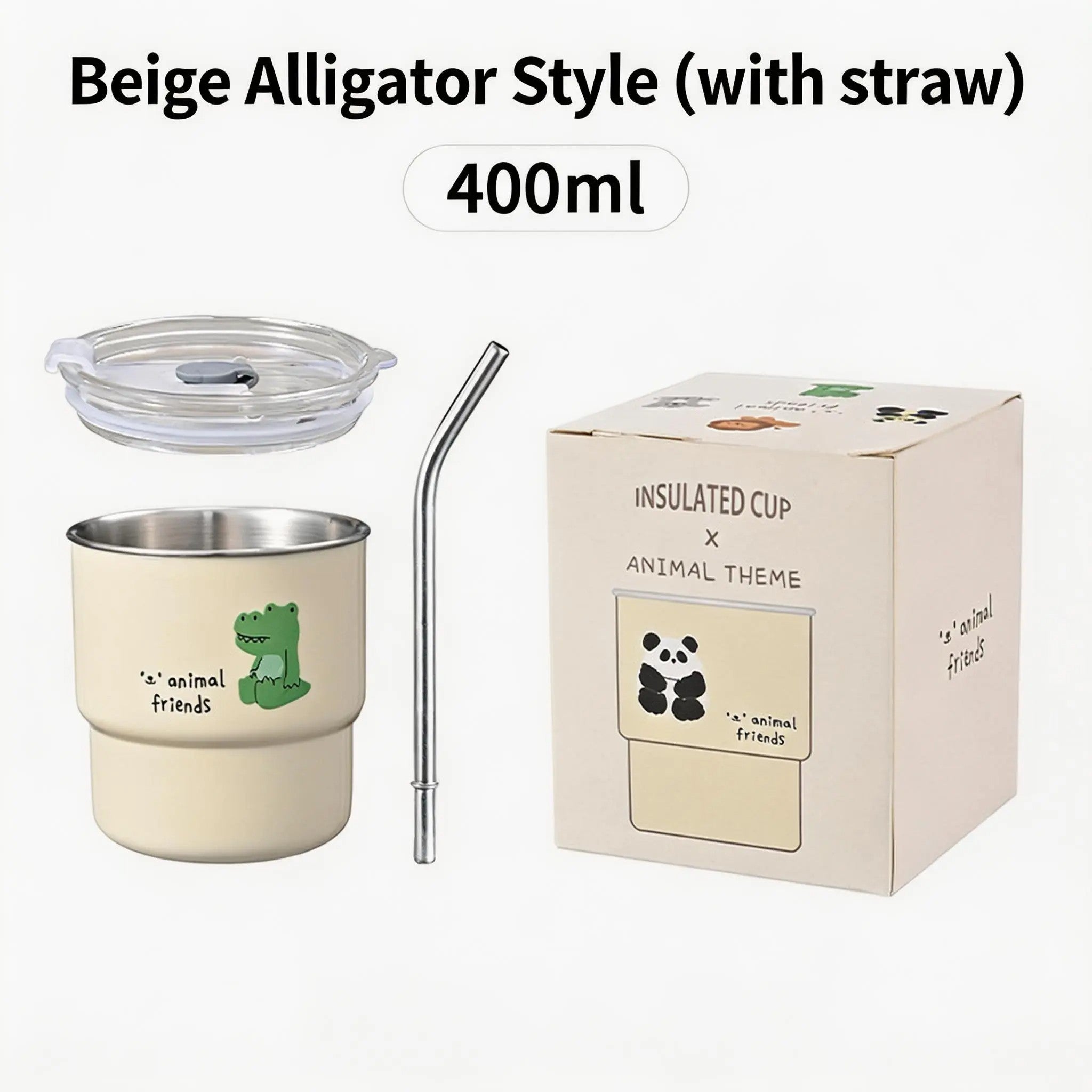 HGD Cute Panda Insulated Coffee Cup with Straw & Lid | 400/600ml Animal Theme Stainless Steel Tumbler