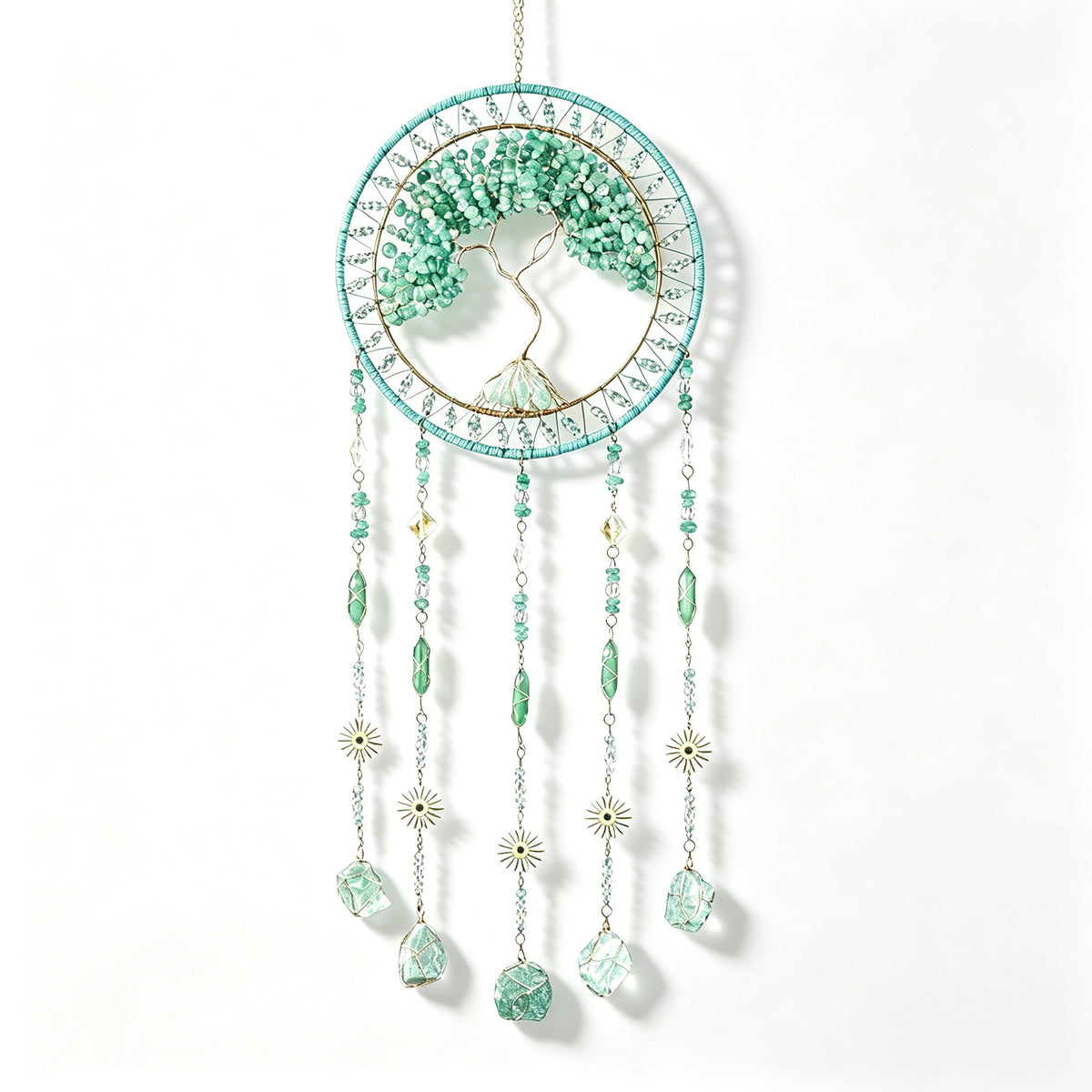 MGY Tree of Life Dreamcatcher Wind Chime, Natural Crystal Stone Boho Wall Hanging Decor