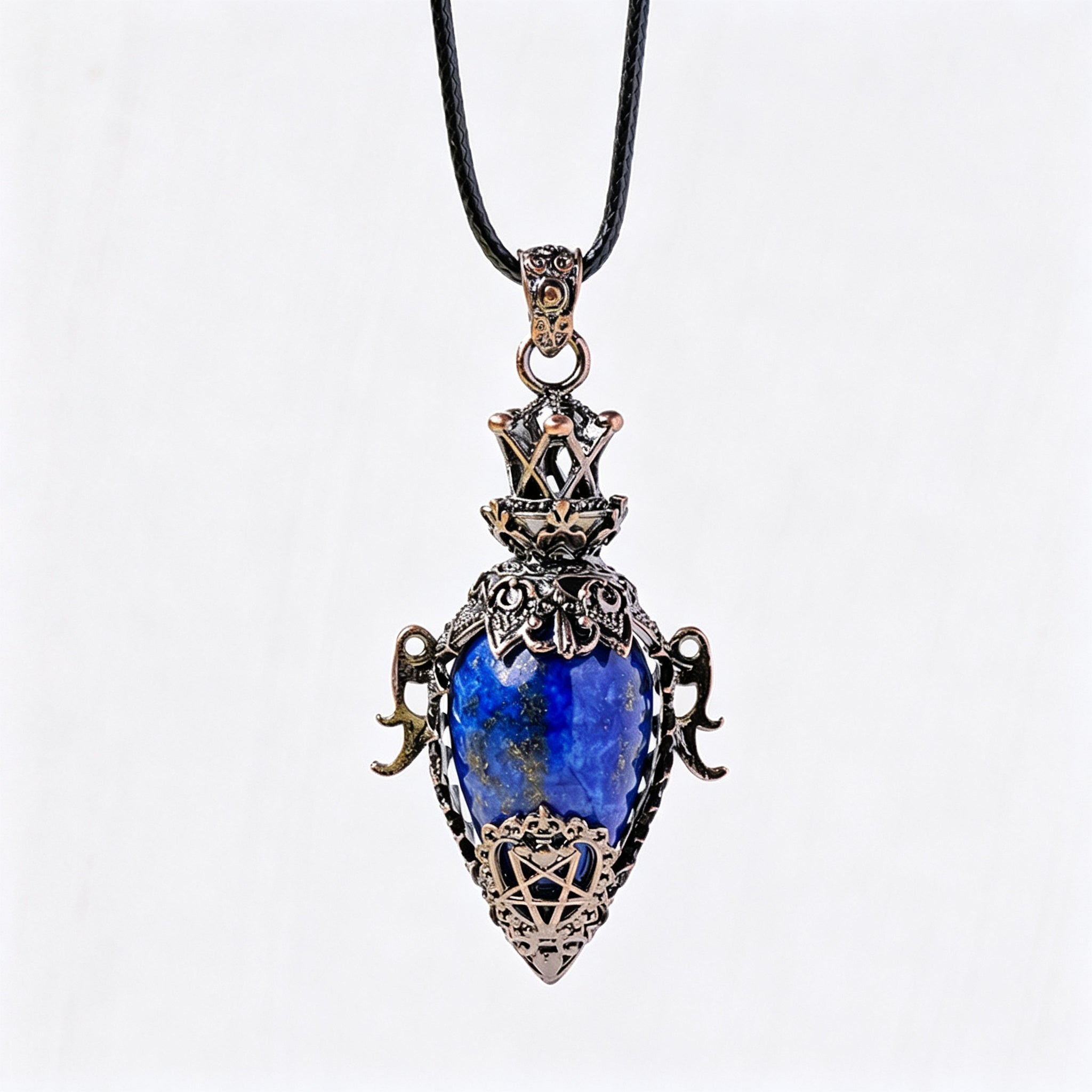 RYS Vintage Bronze Hollow Crystal Bottle Pendant Necklace | Natural Gemstone Drop Pendulum Necklace, 6×3CM Raw Crystal Amulet for Gift