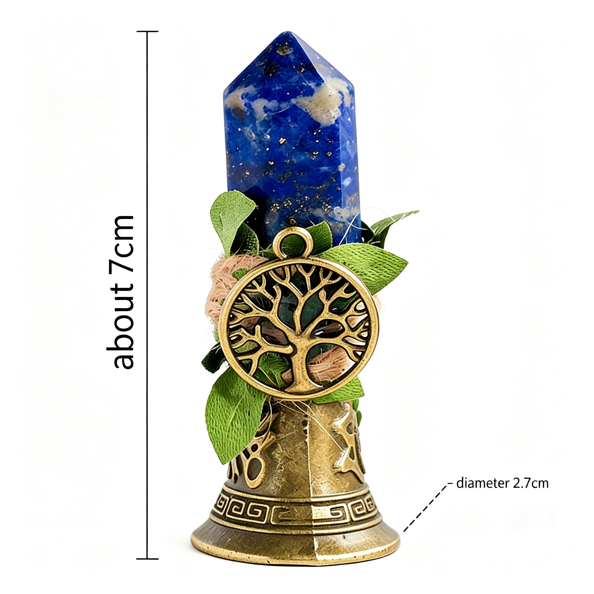 RYS Crystal Point Hand Bell with Tree of Life Charm - Natural Gemstone Decorative Ornament for Home & Spiritual Gifts