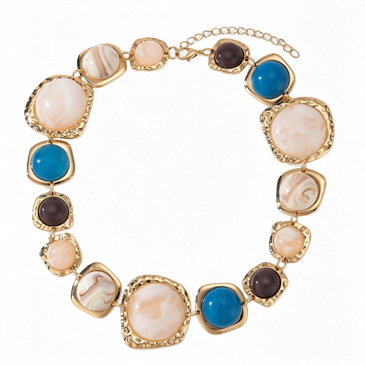 PNY Vintage Geometric Resin Necklace Bracelet Set, Retro Irregular Color Block Chunky Jewelry for Women