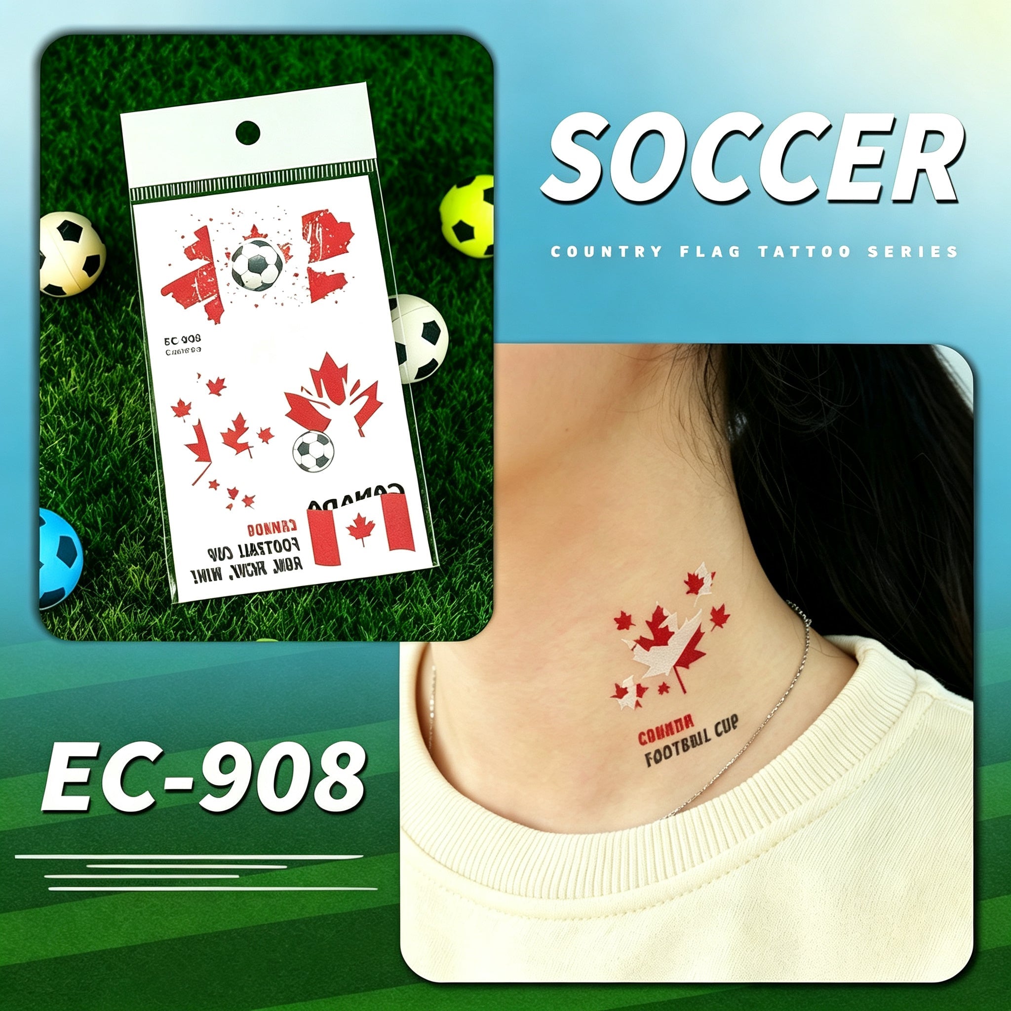 RCT 2026 World Cup Waterproof Flag Temporary Tattoos – 5 Pack | Safe Soy Ink, RoHS CE CPC UKCA Certified