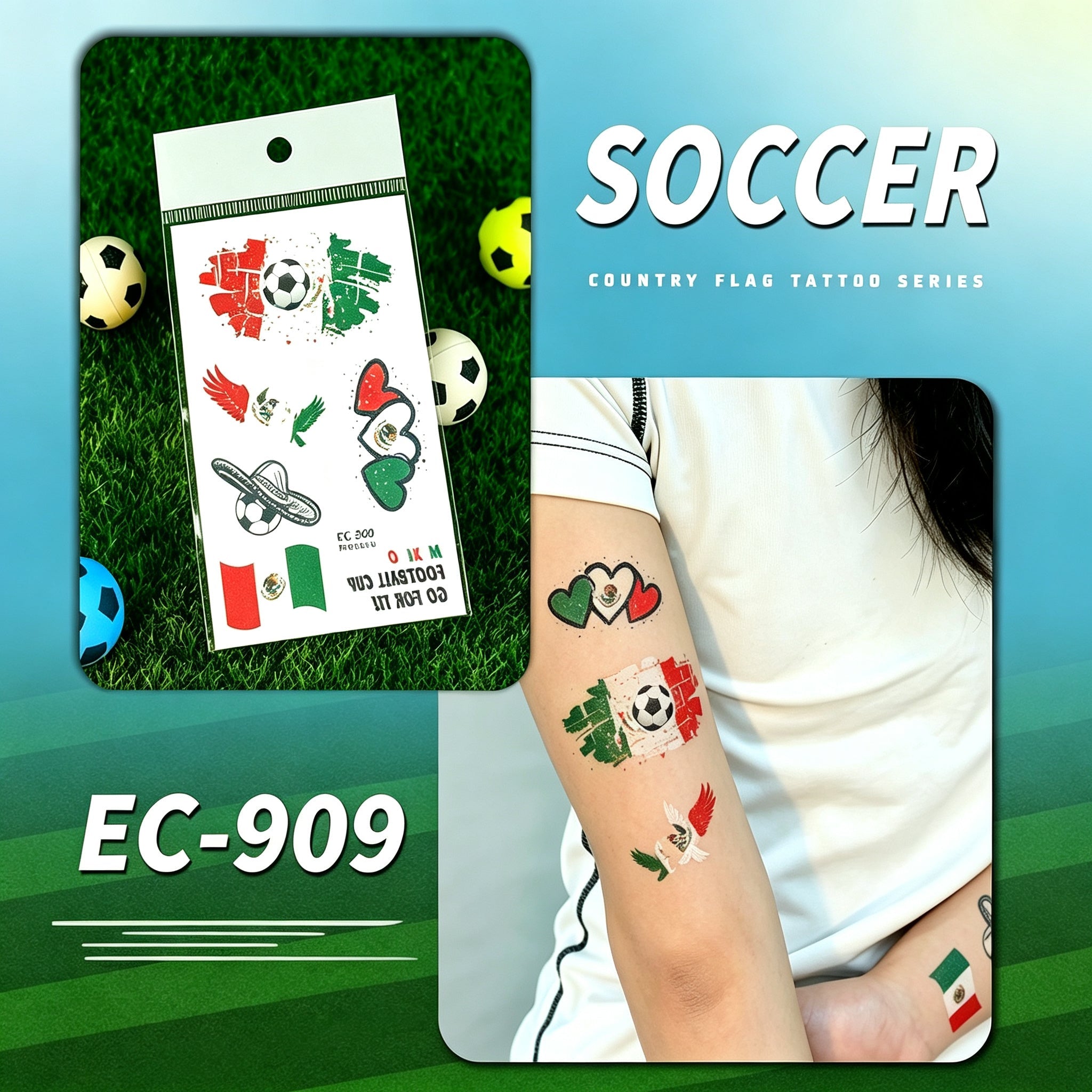 RCT 2026 World Cup Waterproof Flag Temporary Tattoos – 5 Pack | Safe Soy Ink, RoHS CE CPC UKCA Certified