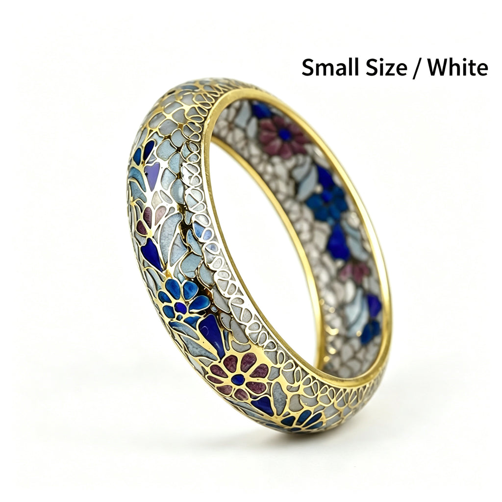 JCJ Vintage Beijing Hollow Cloisonne Bangle, Intricate Handmade Filigree Enamel Collectible Bracelet for Premium Gifting
