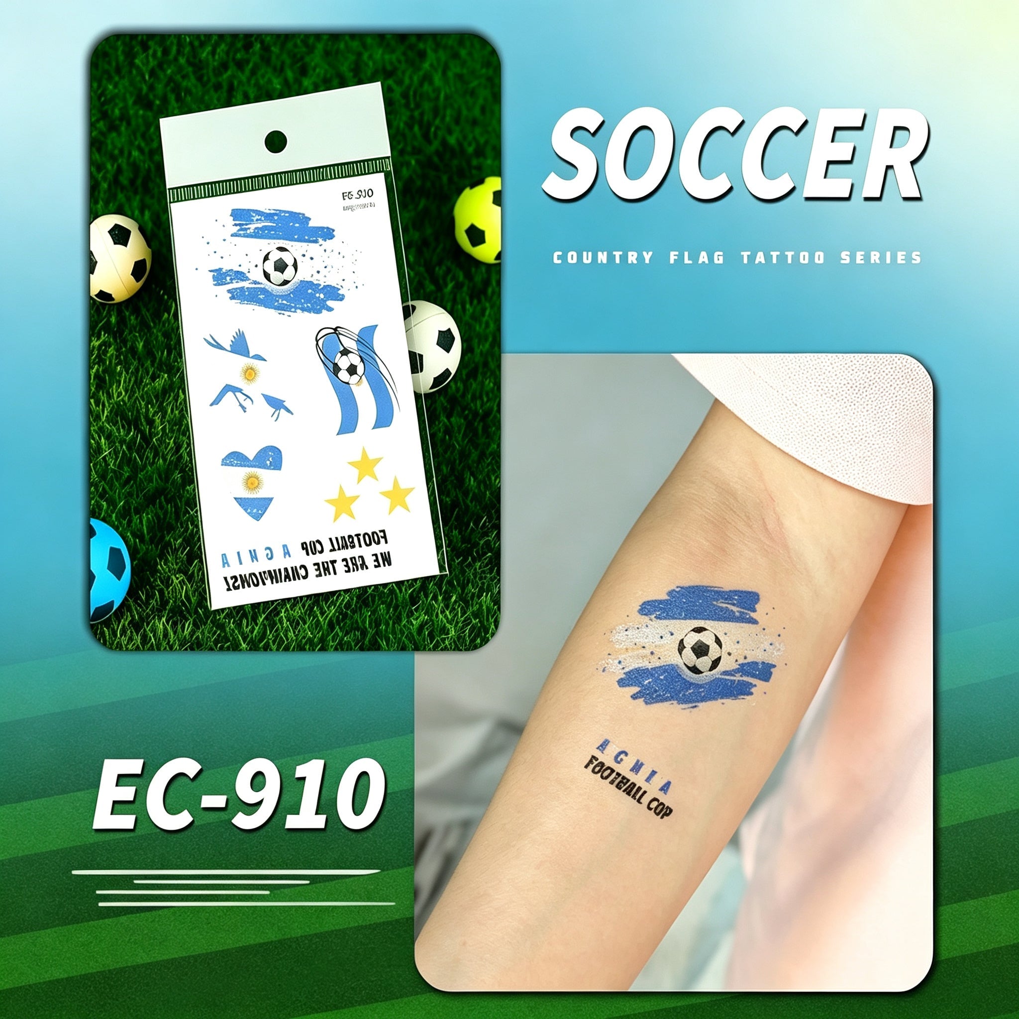 RCT 2026 World Cup Waterproof Flag Temporary Tattoos – 5 Pack | Safe Soy Ink, RoHS CE CPC UKCA Certified