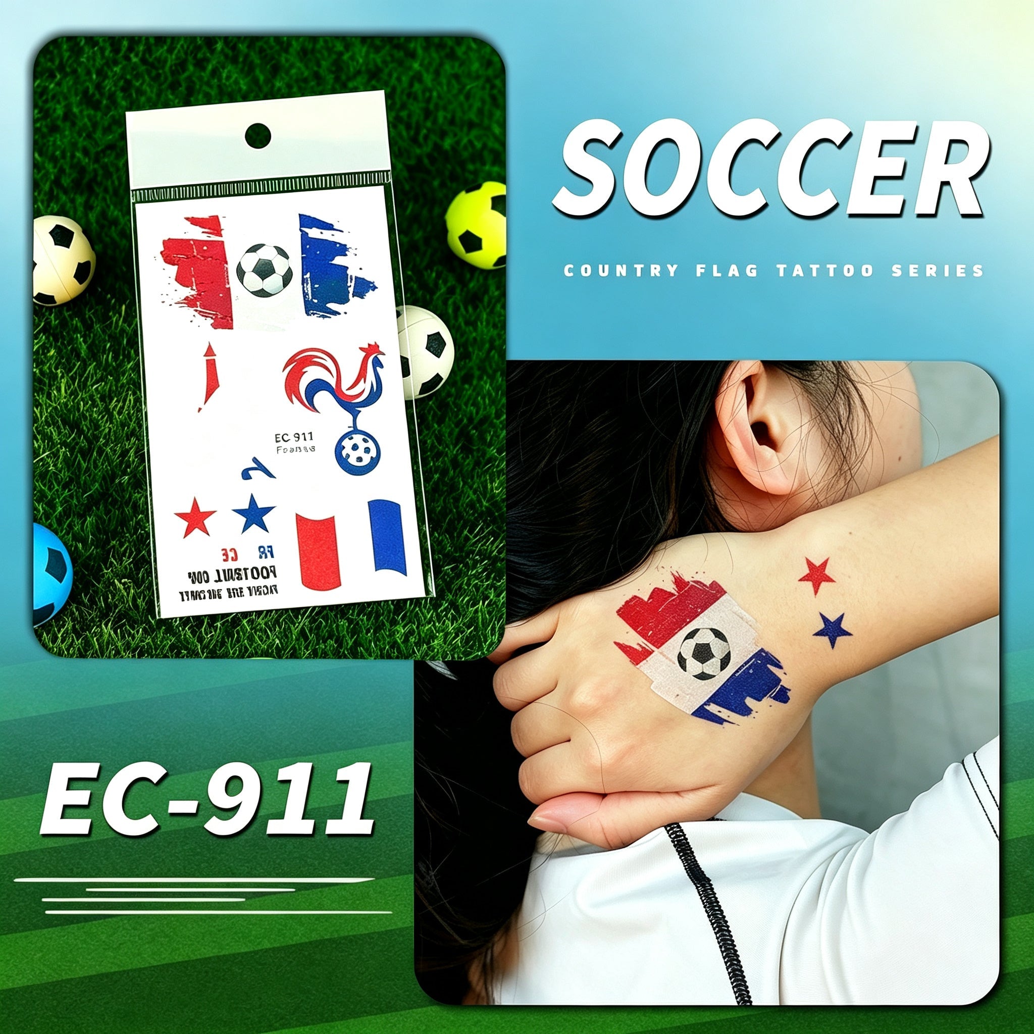 RCT 2026 World Cup Waterproof Flag Temporary Tattoos – 5 Pack | Safe Soy Ink, RoHS CE CPC UKCA Certified