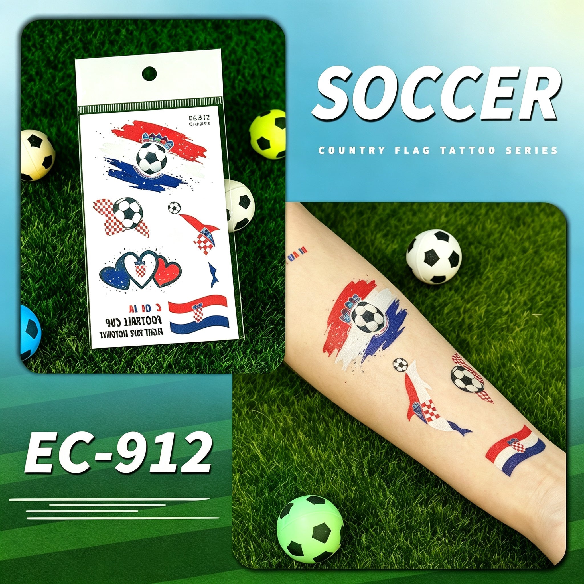 RCT 2026 World Cup Waterproof Flag Temporary Tattoos – 5 Pack | Safe Soy Ink, RoHS CE CPC UKCA Certified