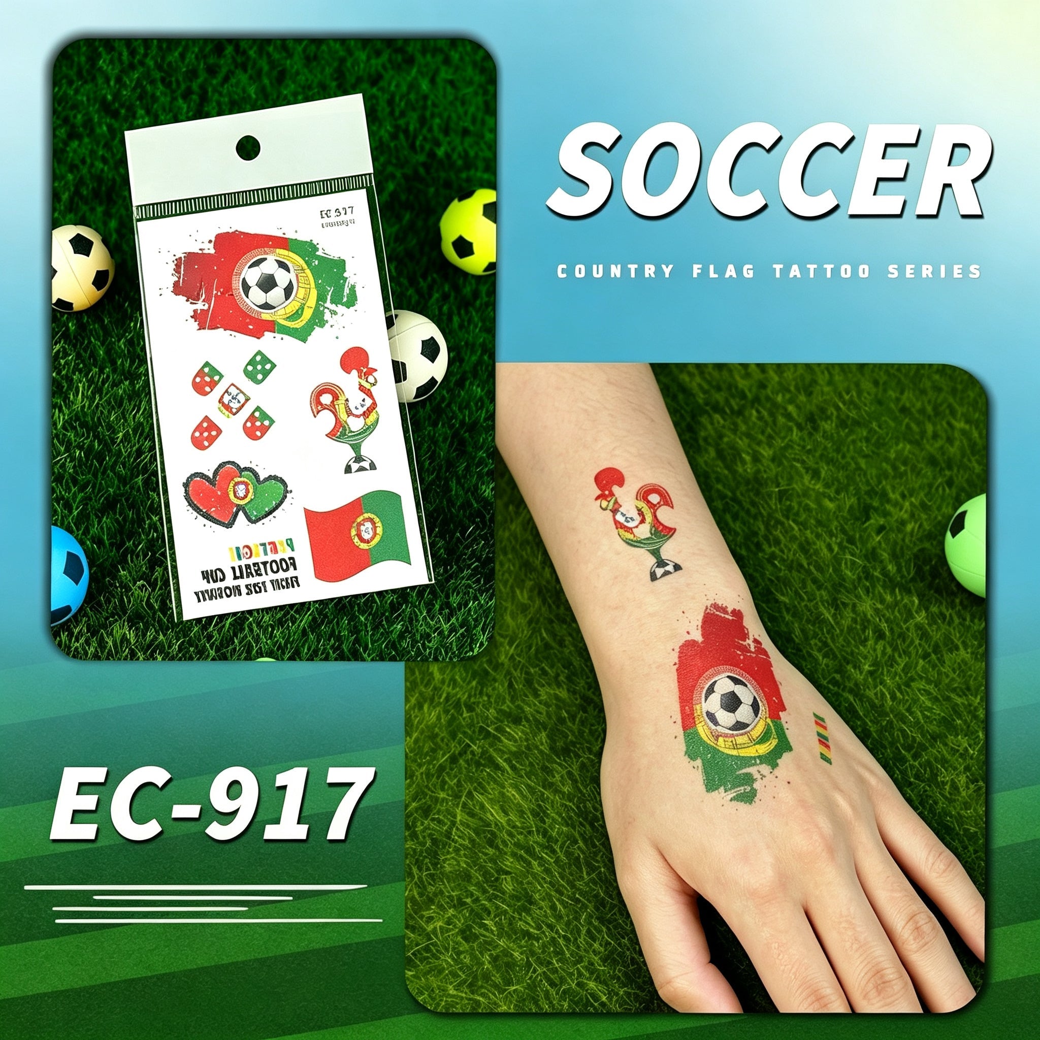 RCT 2026 World Cup Waterproof Flag Temporary Tattoos – 5 Pack | Safe Soy Ink, RoHS CE CPC UKCA Certified