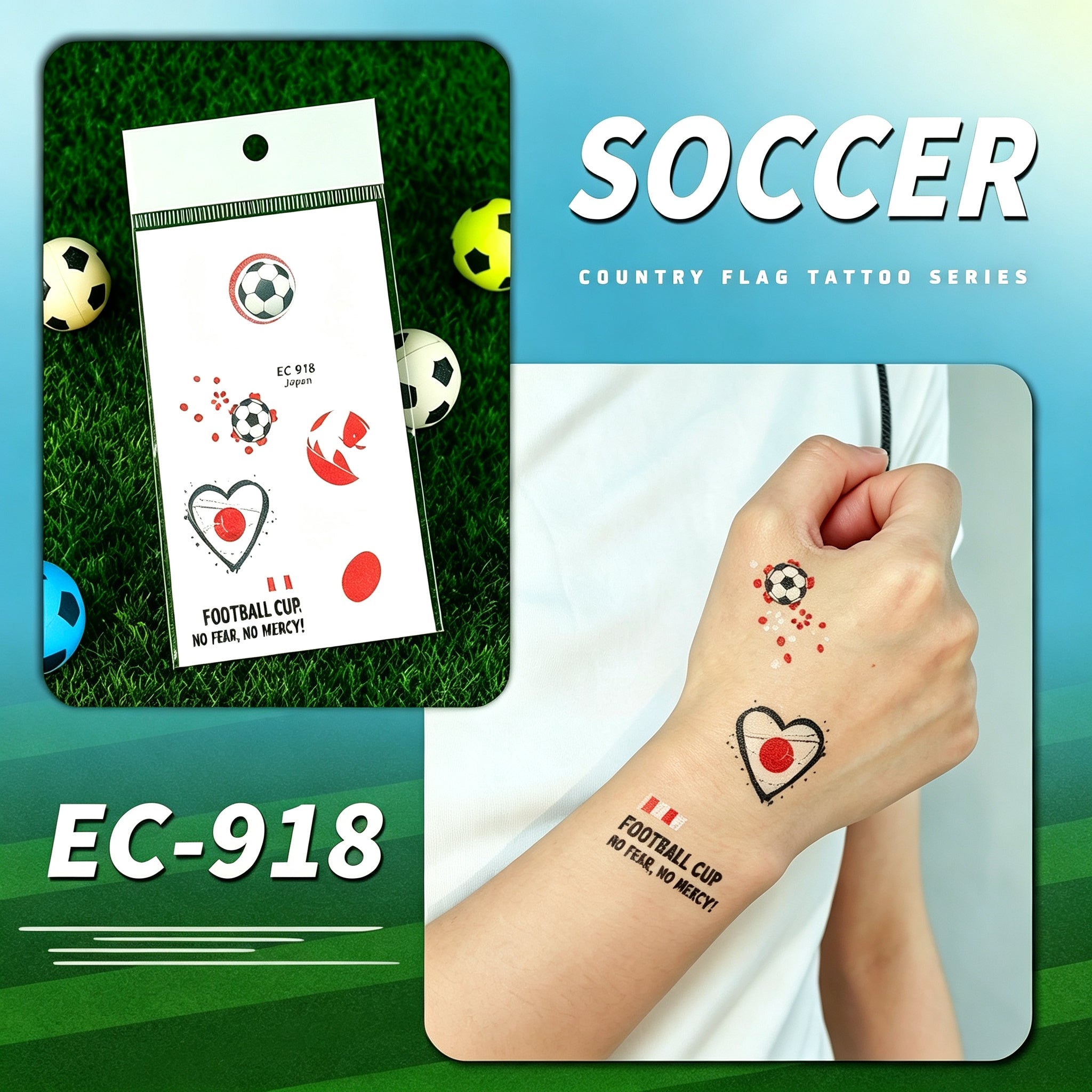RCT 2026 World Cup Waterproof Flag Temporary Tattoos – 5 Pack | Safe Soy Ink, RoHS CE CPC UKCA Certified