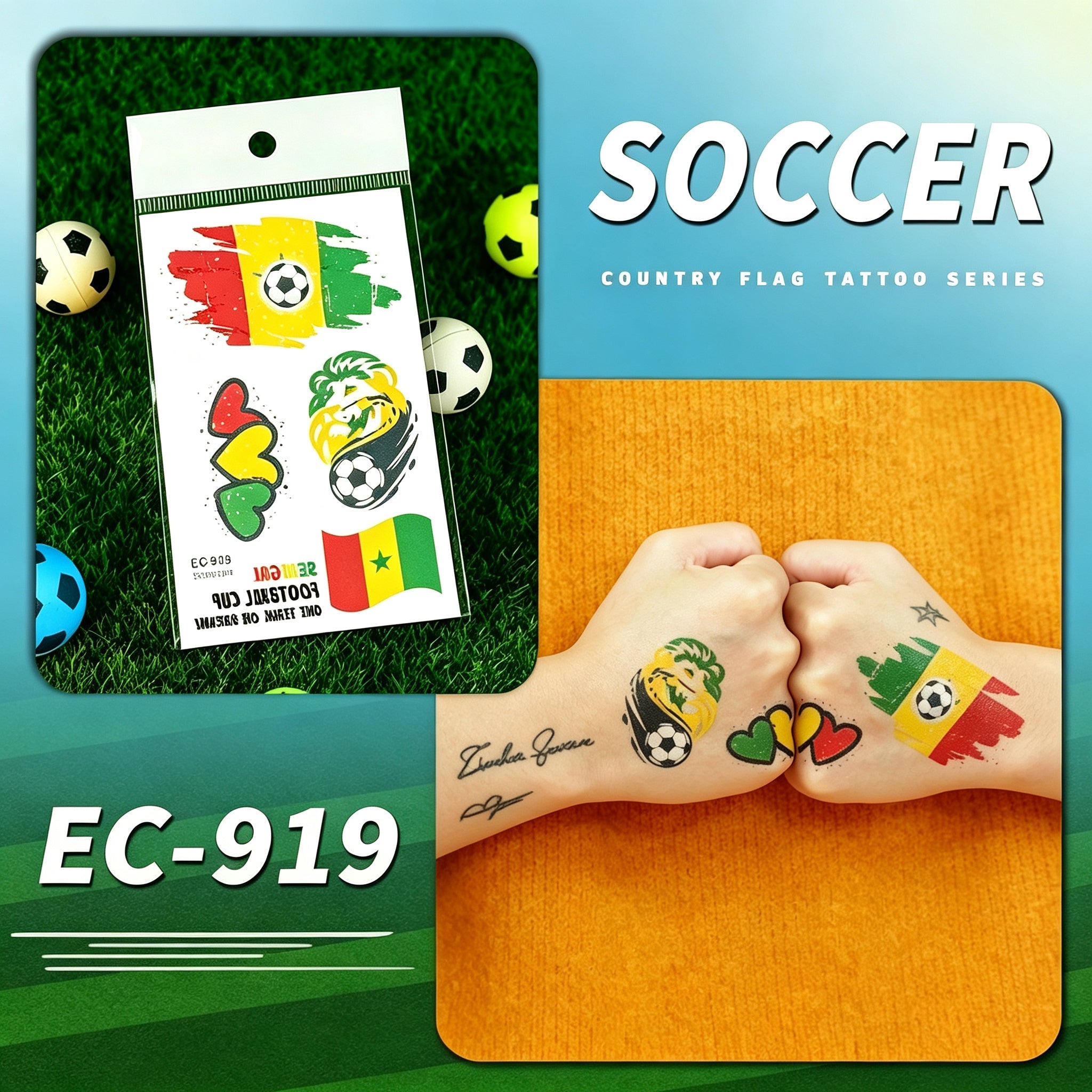 RCT 2026 World Cup Waterproof Flag Temporary Tattoos – 5 Pack | Safe Soy Ink, RoHS CE CPC UKCA Certified