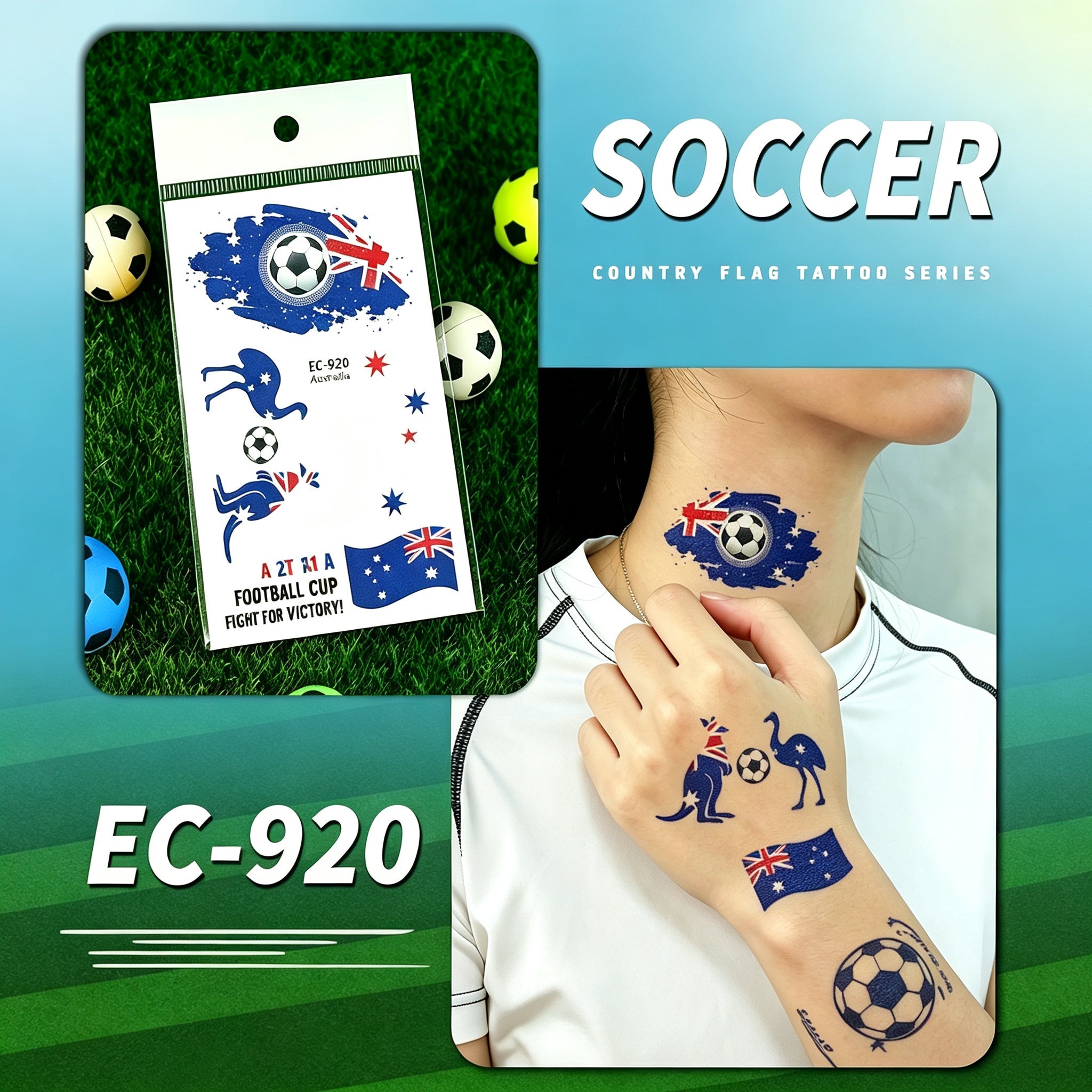 RCT 2026 World Cup Waterproof Flag Temporary Tattoos – 5 Pack | Safe Soy Ink, RoHS CE CPC UKCA Certified