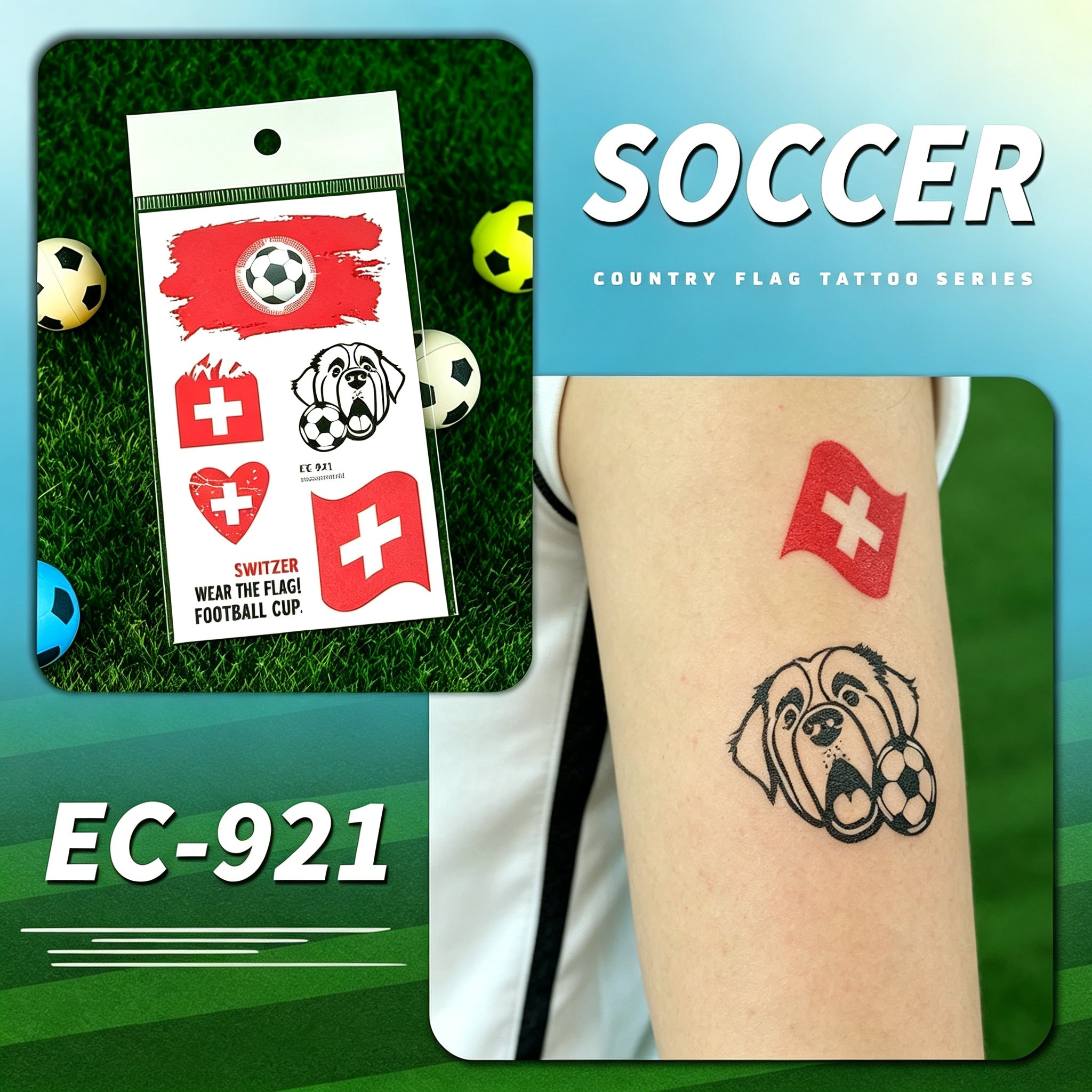 RCT 2026 World Cup Waterproof Flag Temporary Tattoos – 5 Pack | Safe Soy Ink, RoHS CE CPC UKCA Certified