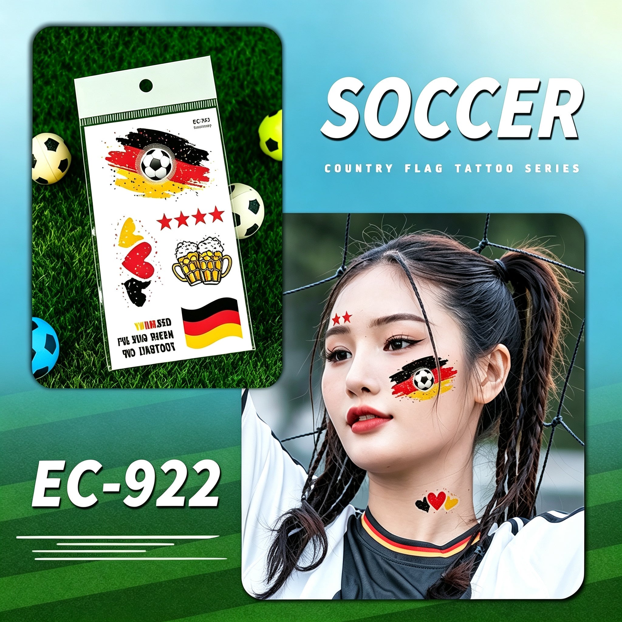 RCT 2026 World Cup Waterproof Flag Temporary Tattoos – 5 Pack | Safe Soy Ink, RoHS CE CPC UKCA Certified