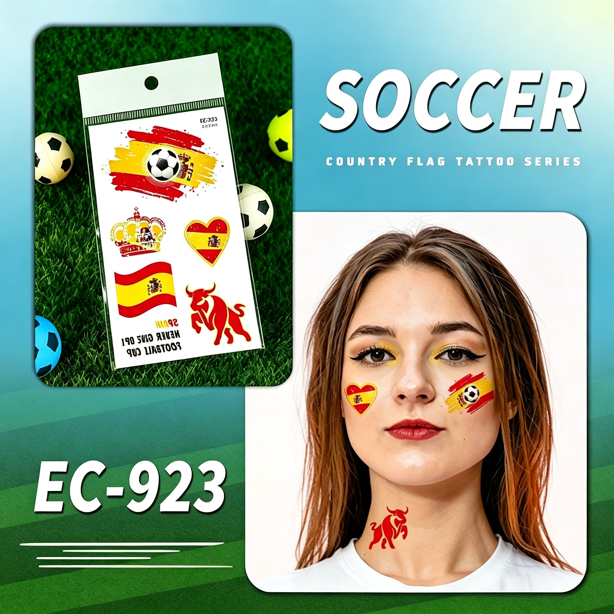RCT 2026 World Cup Waterproof Flag Temporary Tattoos – 5 Pack | Safe Soy Ink, RoHS CE CPC UKCA Certified