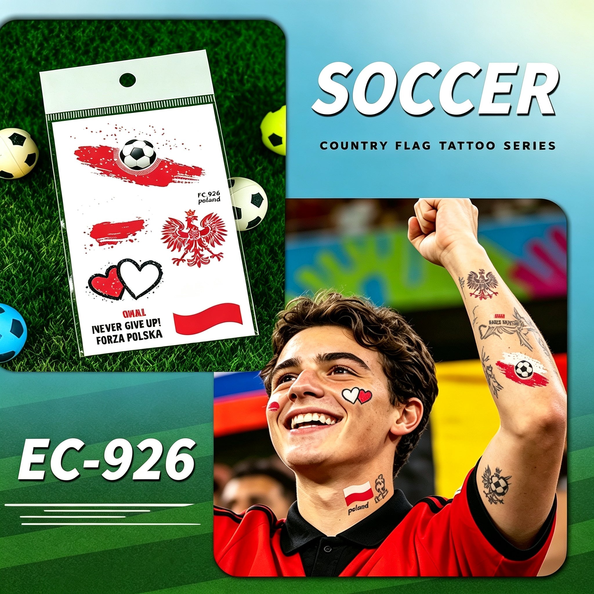 RCT 2026 World Cup Waterproof Flag Temporary Tattoos – 5 Pack | Safe Soy Ink, RoHS CE CPC UKCA Certified