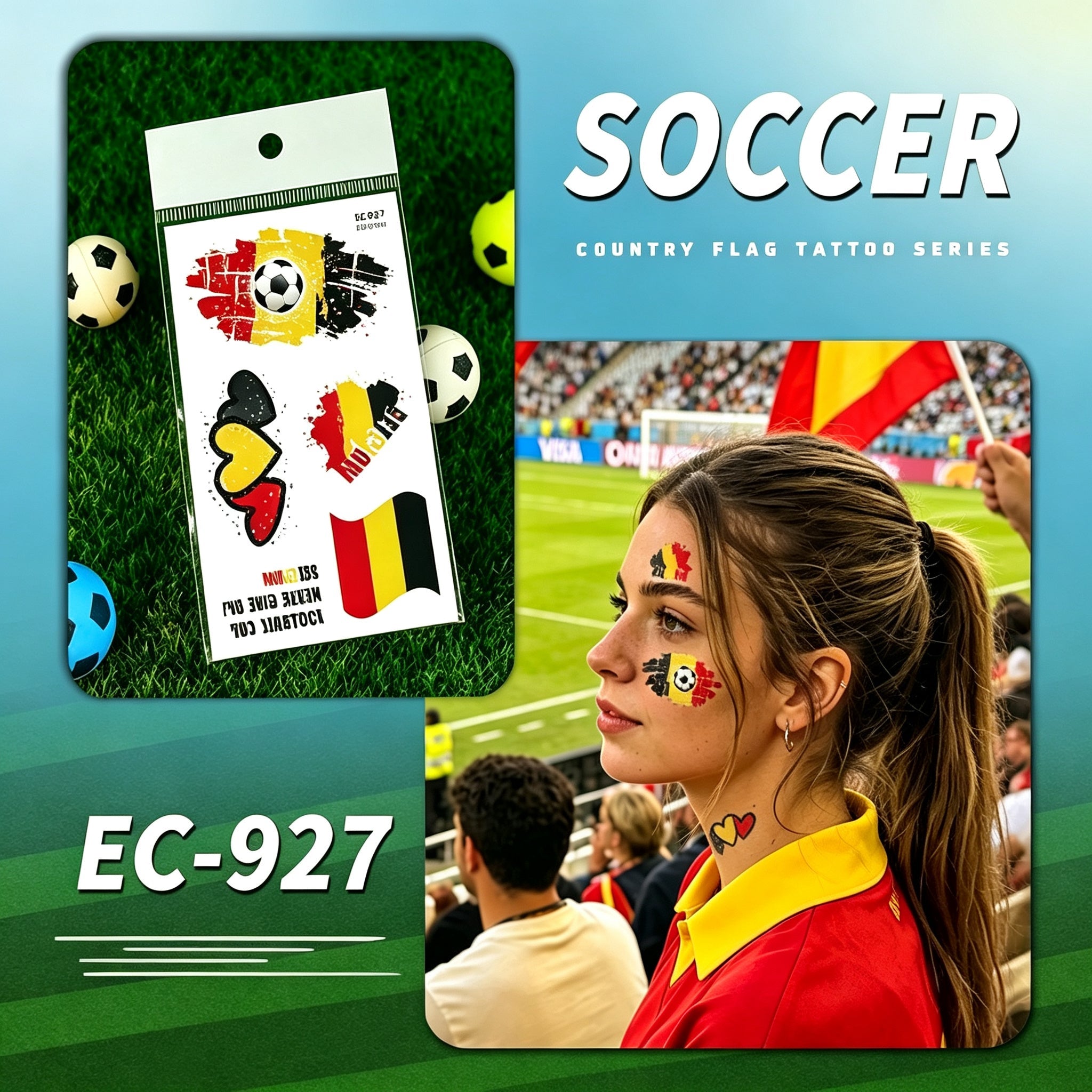 RCT 2026 World Cup Waterproof Flag Temporary Tattoos – 5 Pack | Safe Soy Ink, RoHS CE CPC UKCA Certified