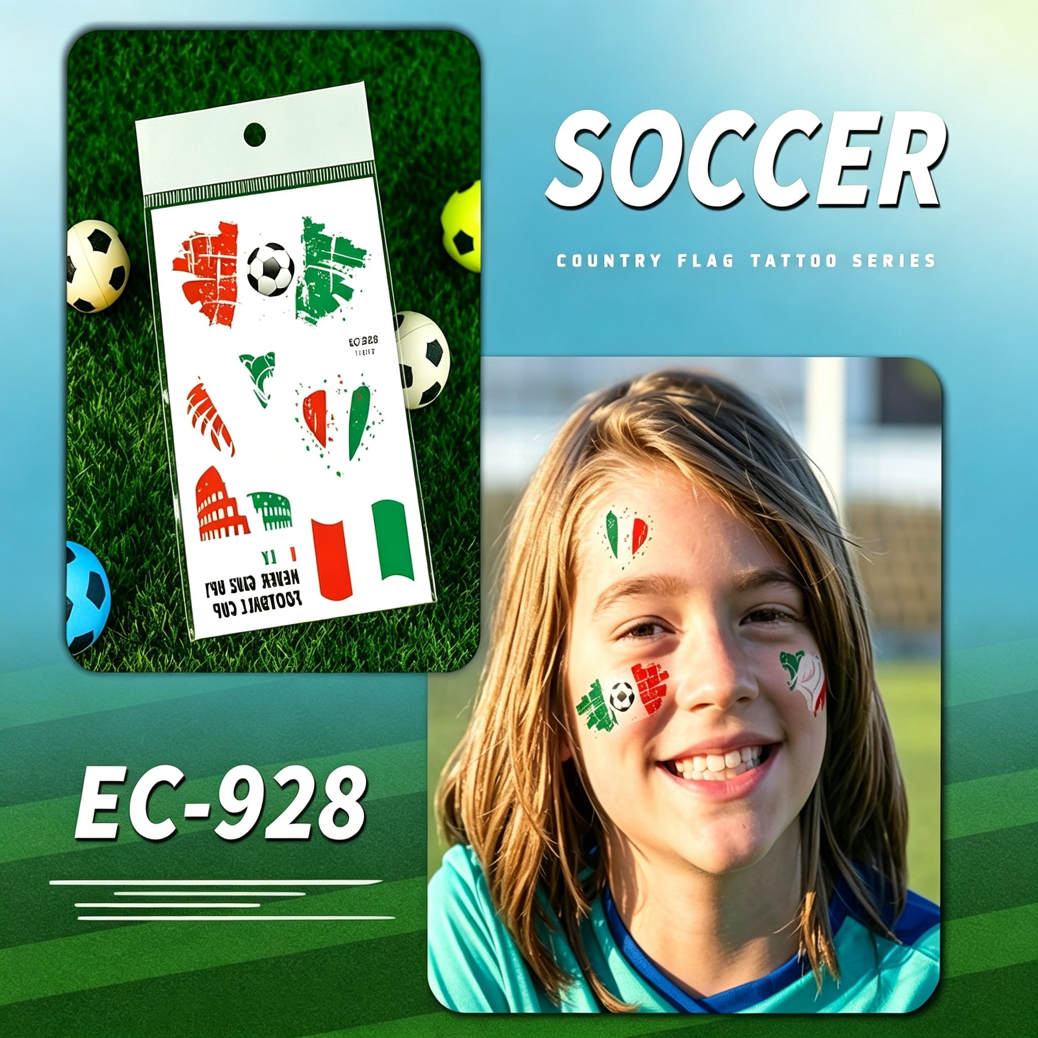 RCT 2026 World Cup Waterproof Flag Temporary Tattoos – 5 Pack | Safe Soy Ink, RoHS CE CPC UKCA Certified