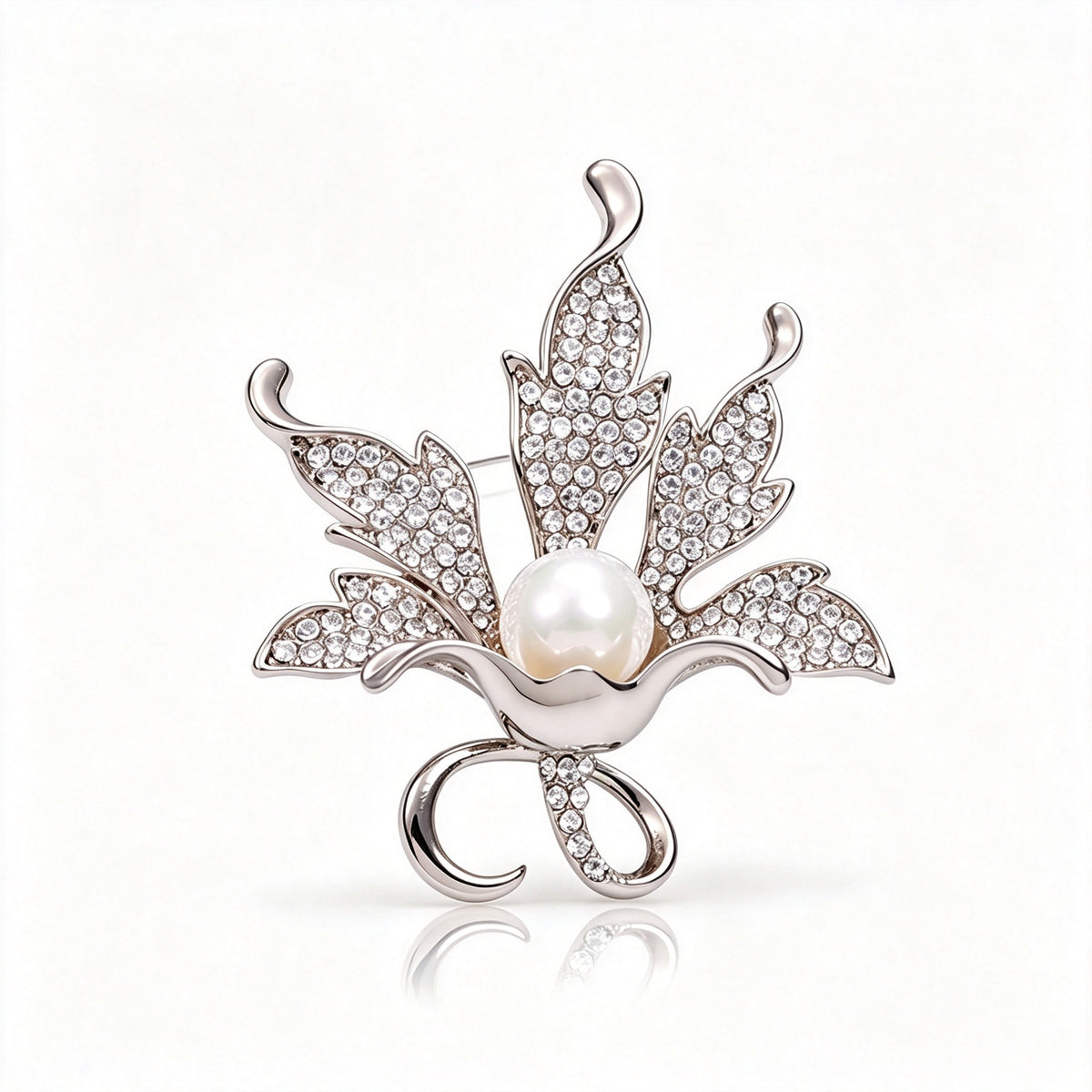 QZY Minimalist Maple Leaf Pearl Rhinestone Brooch, Electroplated Alloy Pin for Women Daily & Winter Outfits