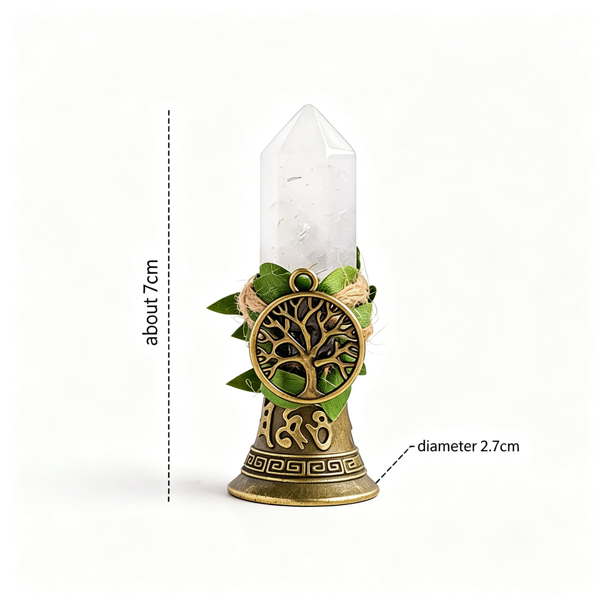 RYS Crystal Point Hand Bell with Tree of Life Charm - Natural Gemstone Decorative Ornament for Home & Spiritual Gifts
