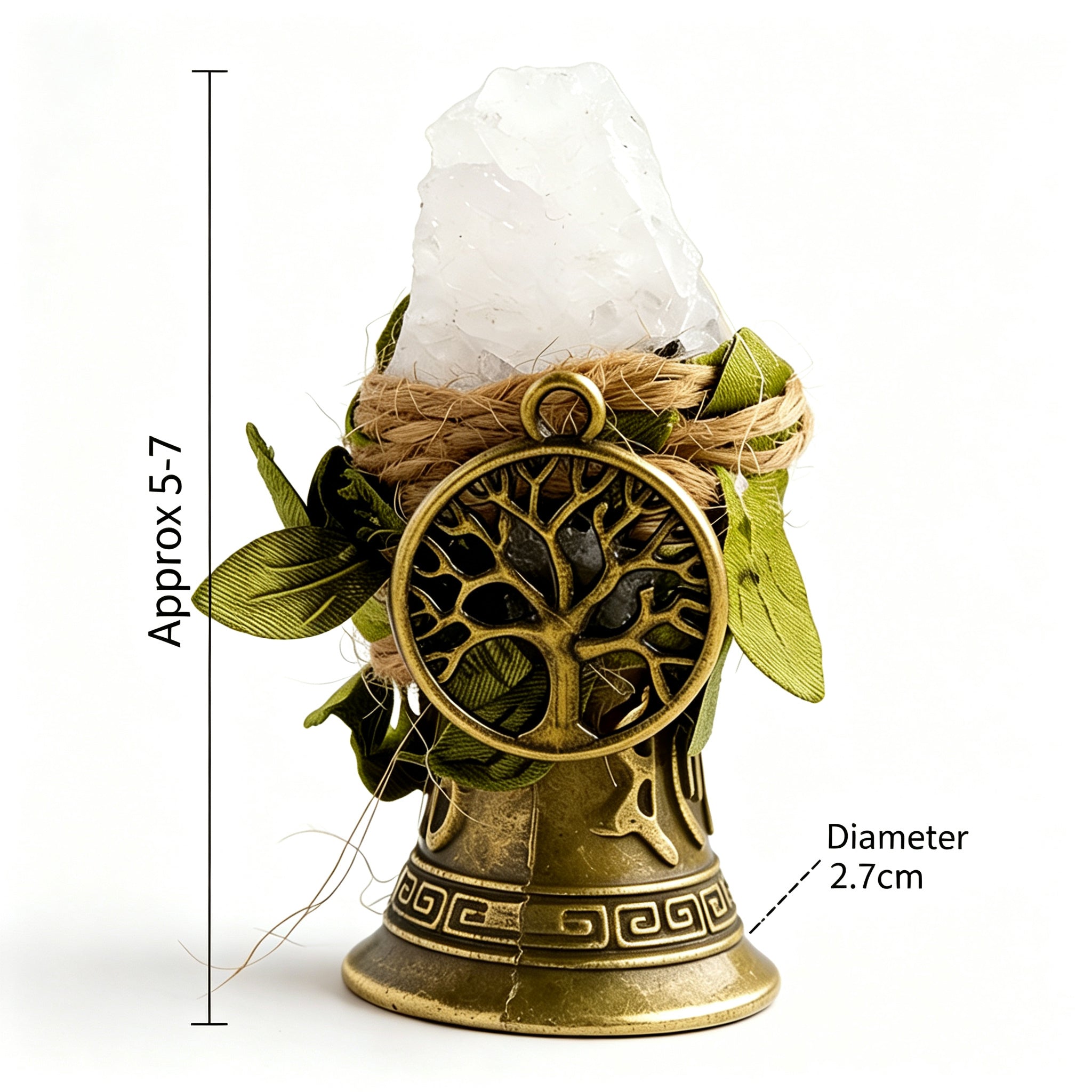 RYS Crystal Point Hand Bell with Tree of Life Charm - Natural Gemstone Decorative Ornament for Home & Spiritual Gifts