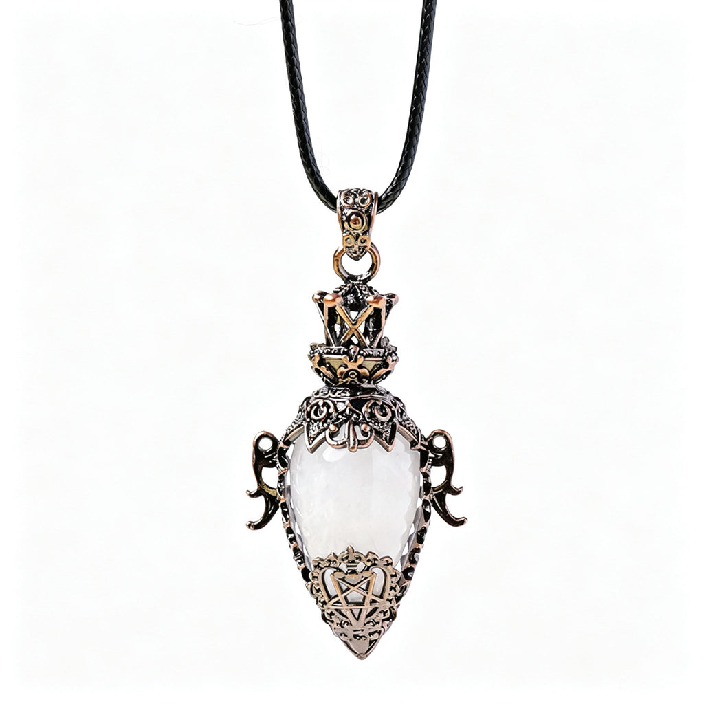 RYS Vintage Bronze Hohlkristallflasche Anhänger Halskette | Naturstein Tropfen Pendel Halskette, 6×3CM Rohkristall Amulett als Geschenk