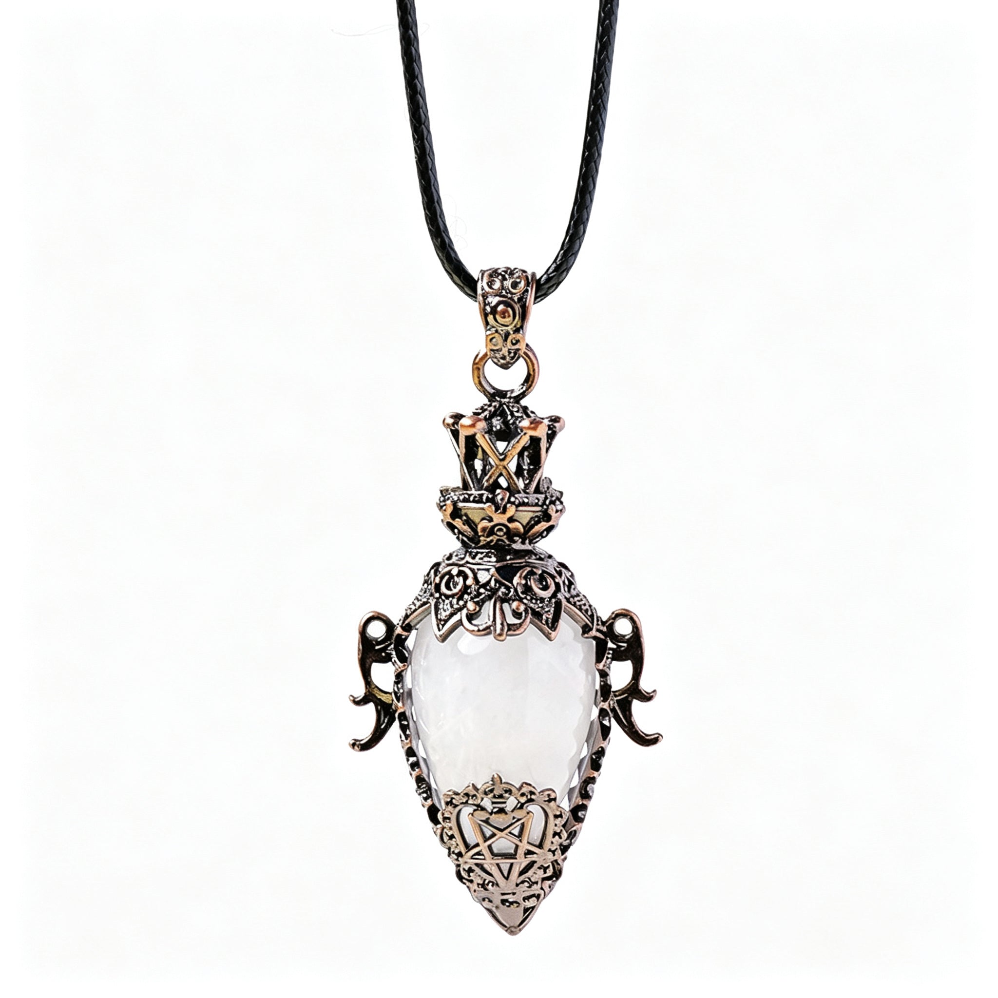 RYS Vintage Bronze Hollow Crystal Bottle Pendant Necklace | Natural Gemstone Drop Pendulum Necklace, 6×3CM Raw Crystal Amulet for Gift
