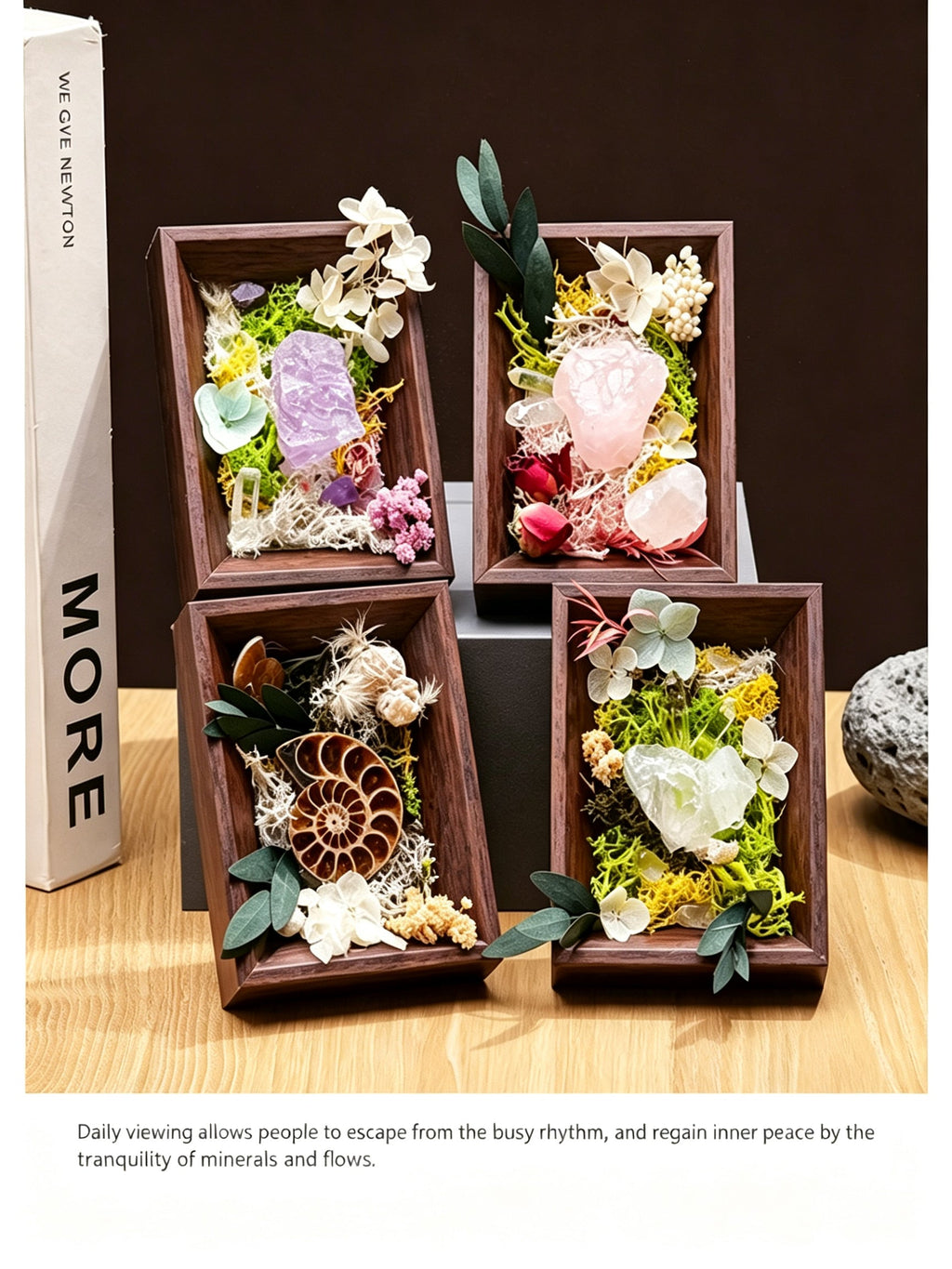 RYS 3-Inch Natural Crystal & Preserved Flower Photo Frame Ornament, Gift Box Set,Handcrafted Home Decor