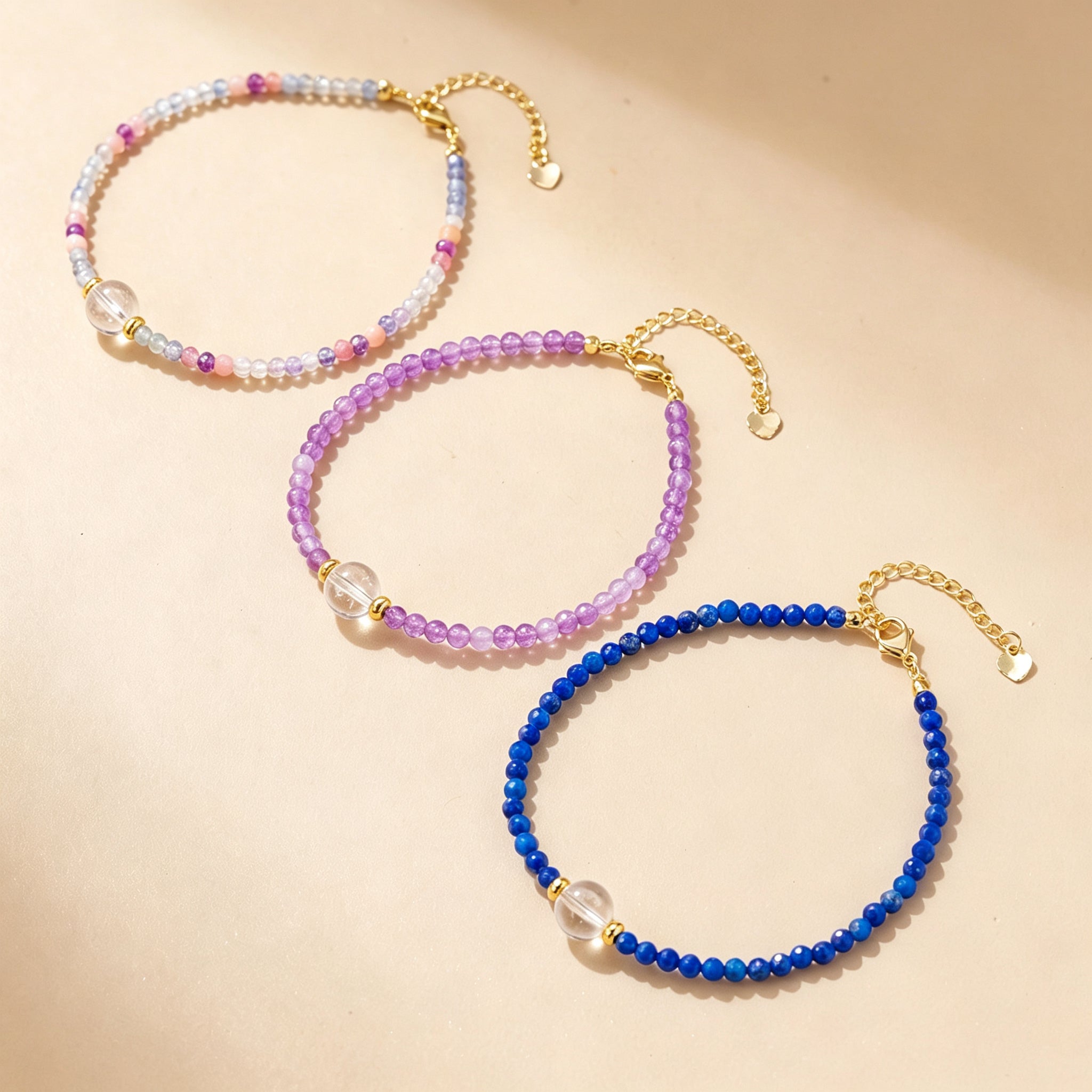RYS Natural Mixed Crystal Single Strand Bracelet 3-3.5+8mm Round Bead Minimalist Jewelry Gift