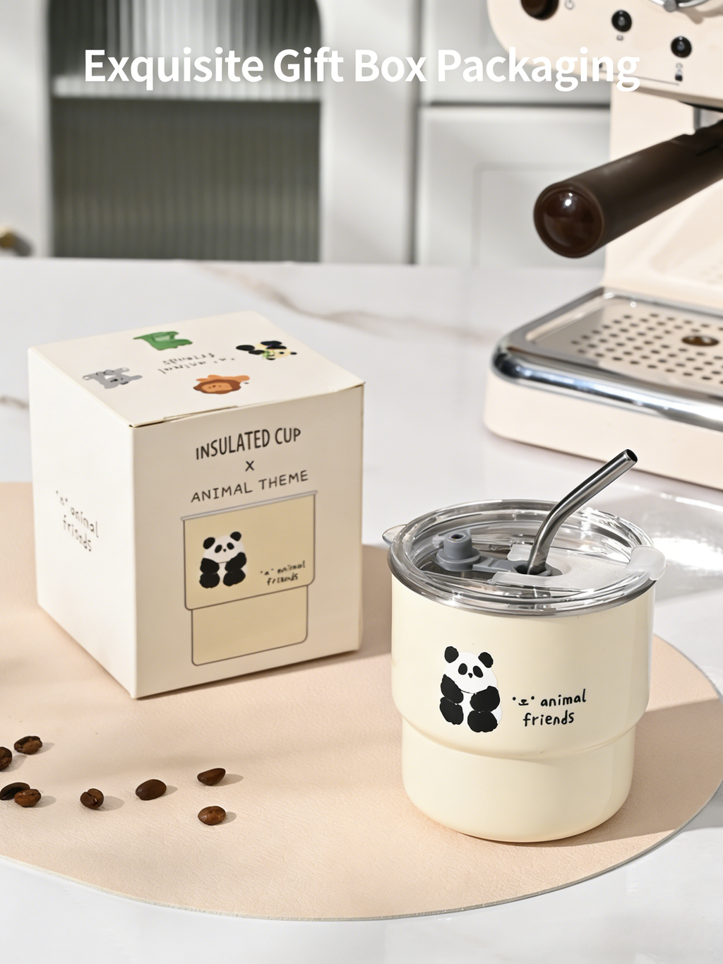 HGD Cute Panda Insulated Coffee Cup with Straw & Lid | 400/600ml Animal Theme Stainless Steel Tumbler