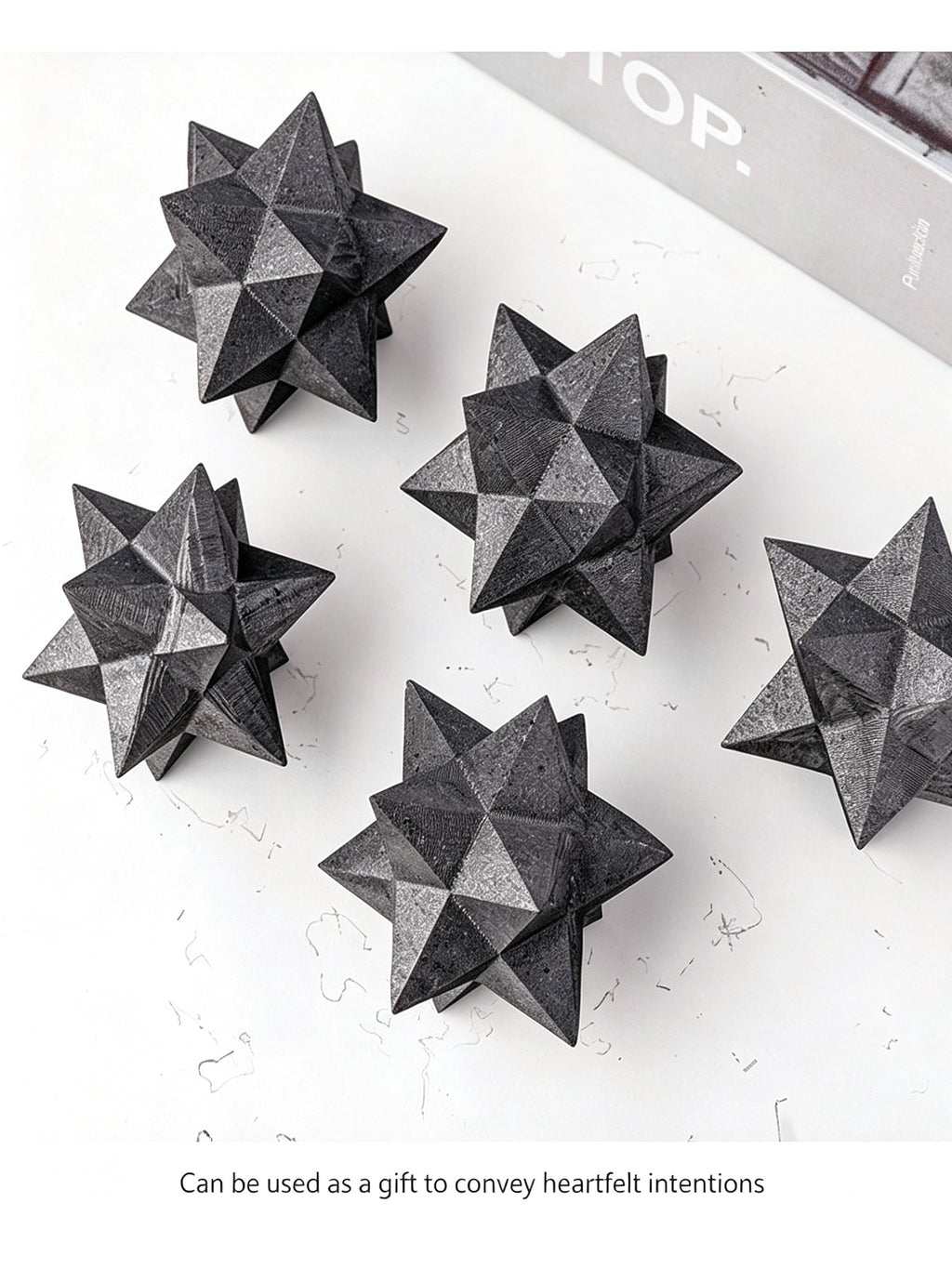 RYS  Natural Russian Shungite Merkaba Star Ornament | Polished Crystal Energy Sculpture (4-5cm)