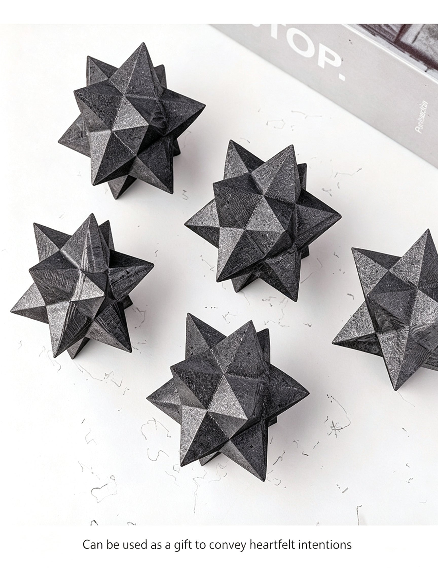 RYS  Natural Russian Shungite Merkaba Star Ornament | Polished Crystal Energy Sculpture (4-5cm)