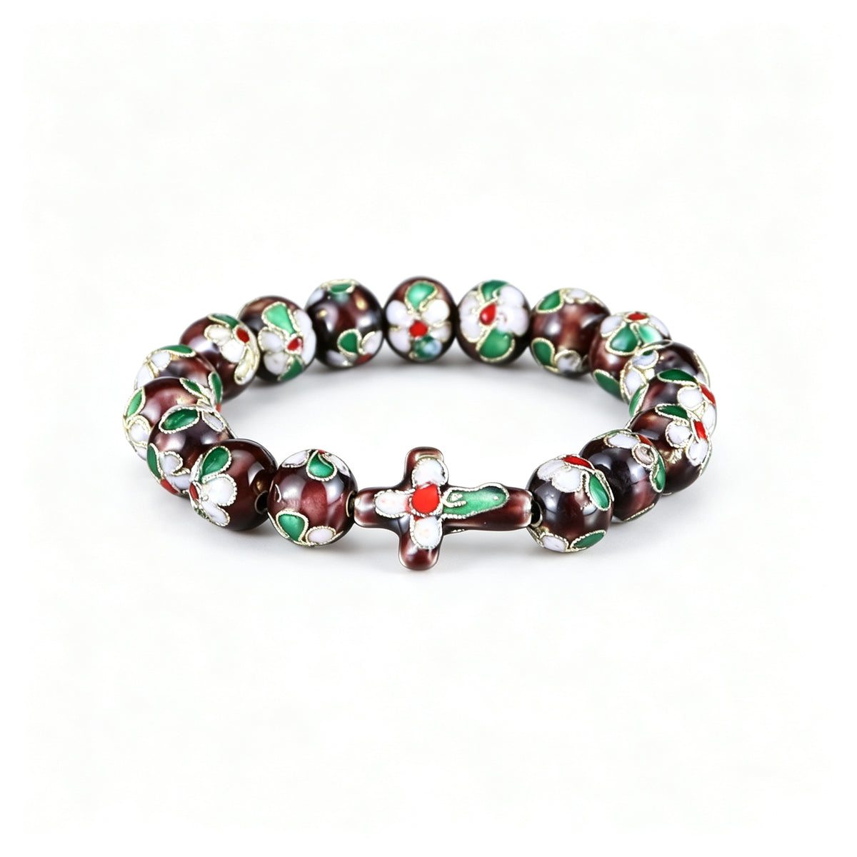 JCJ Handmade Cloisonne Enamel Cross Bracelet Filigree Beaded