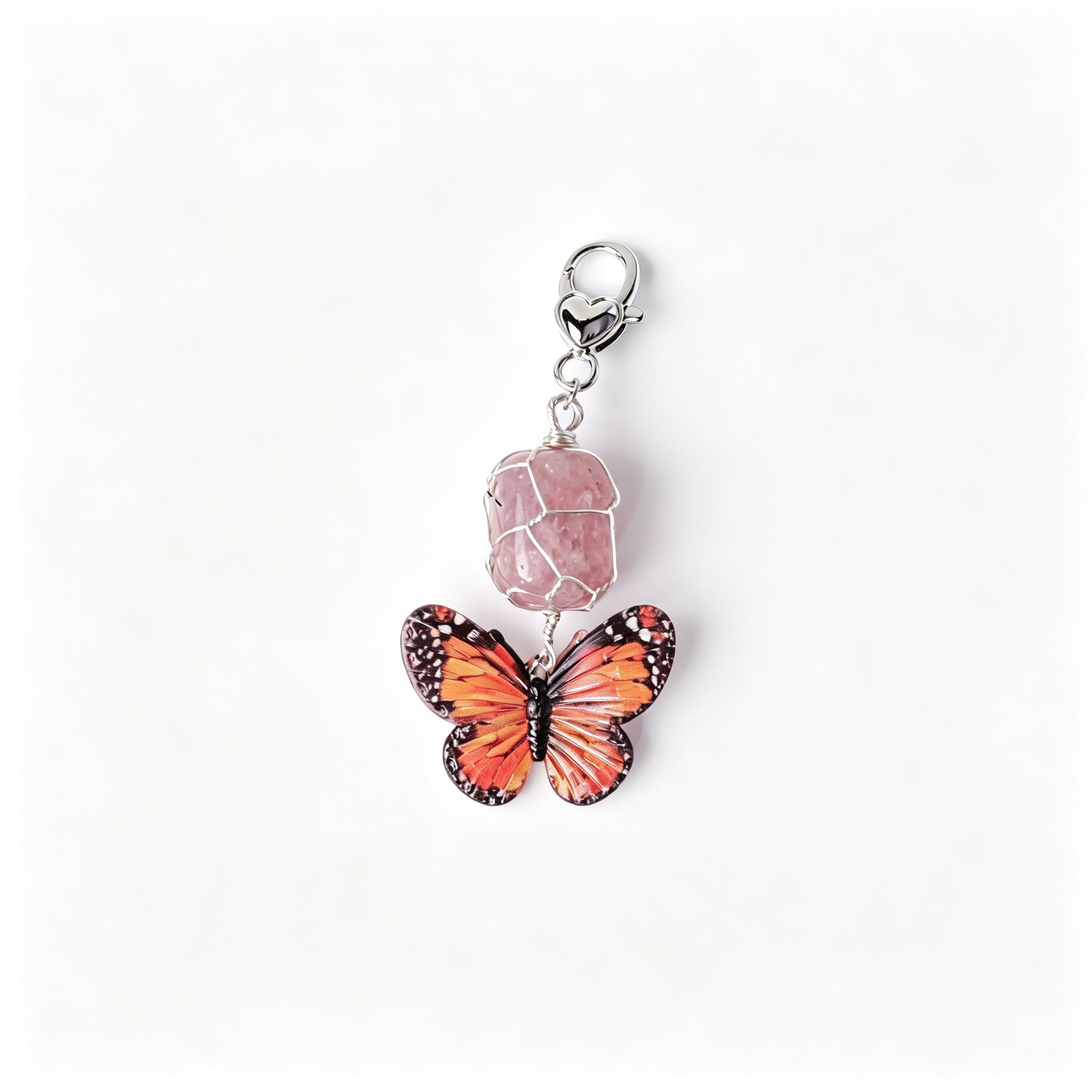 RYS Natural Rough Crystal Handmade Mesh Pouch Keychain Irregular Tumbled Stone Bag Charm