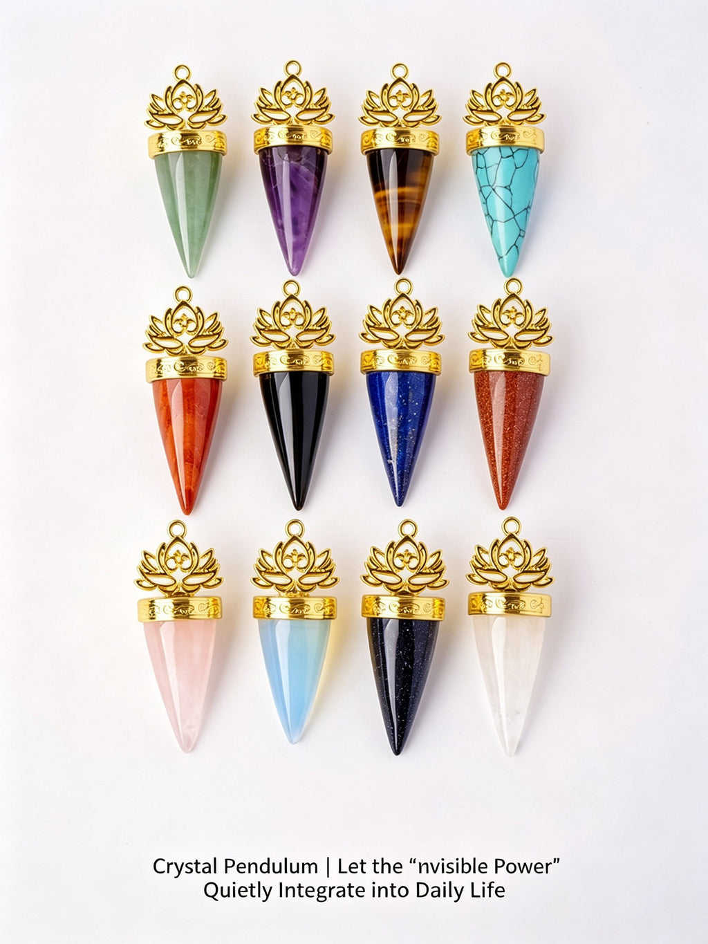 RYS Natural Crystal Golden Cone Pendulum Pendant with Chain
